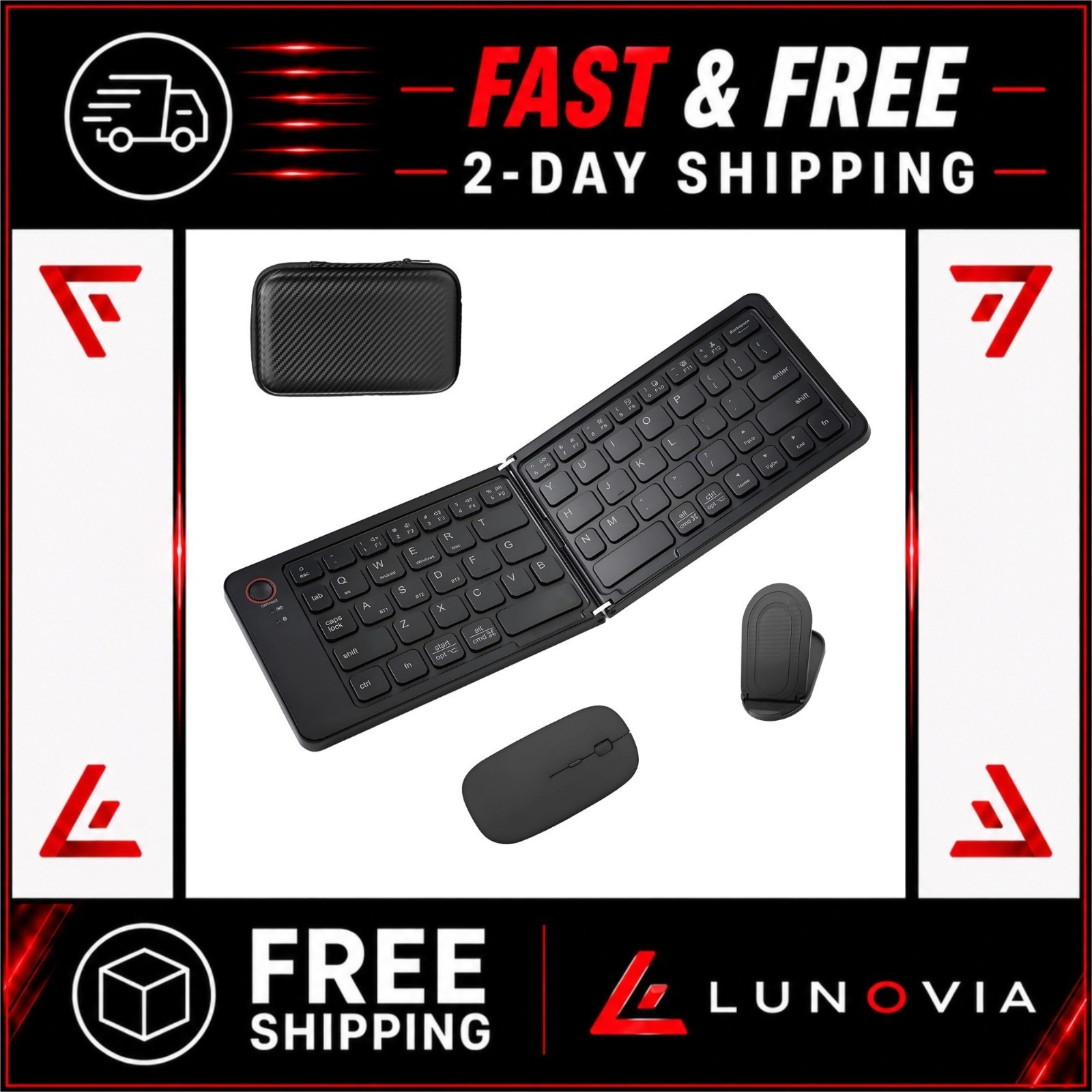 Foldable Bluetooth Keyboard and Mouse Combo with Travel Case, Portable Wireless
