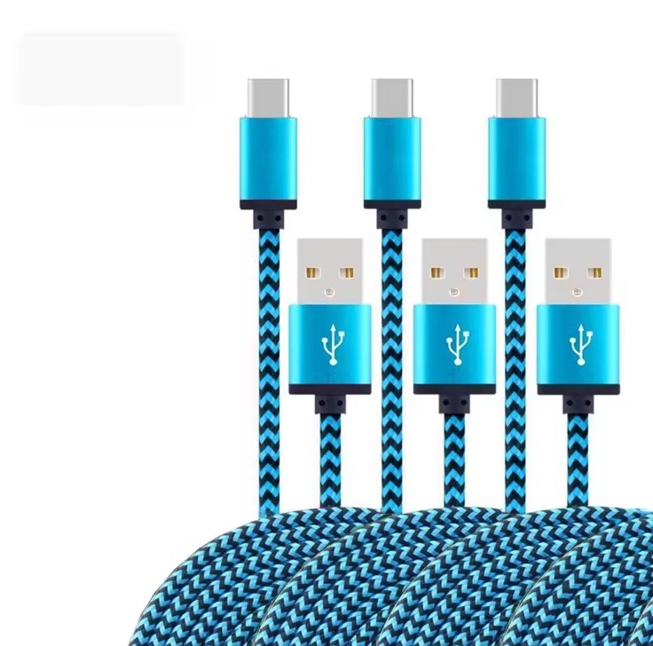 USB-A to USB-C Fast Charging Nylon Braided Cable 1m Blue Black Android