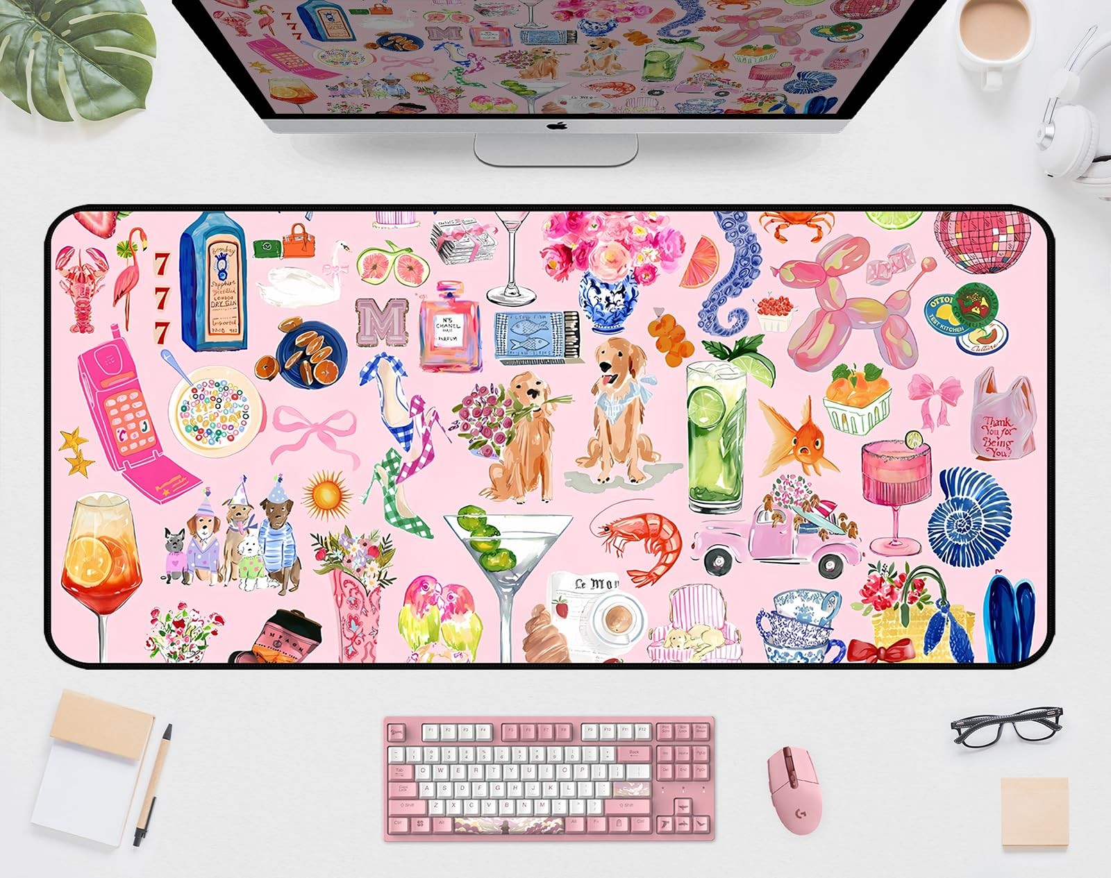XXL Funny Pink Desk Mat 31.5x15.7 Inch Cute Extended Gaming Mouse Pad Non