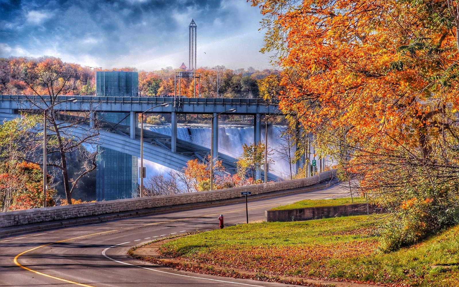 Landscape r canada bridge fall asphalt road outdoors Custom Gaming Mat Desk