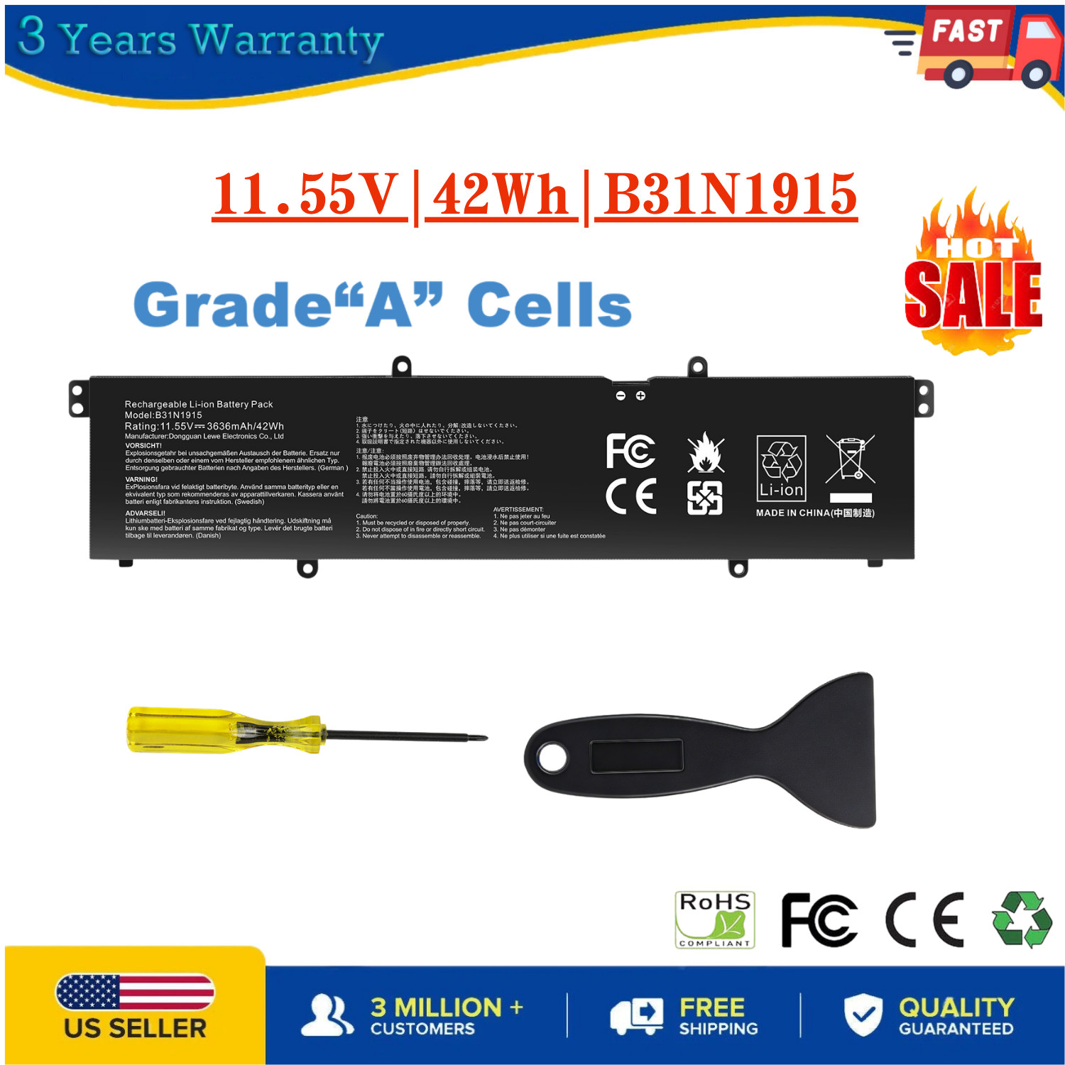 ✅Battery for ASUS ExpertBook B1500 B1400 Series 0B200-03760000 C31N1915 B31N1915