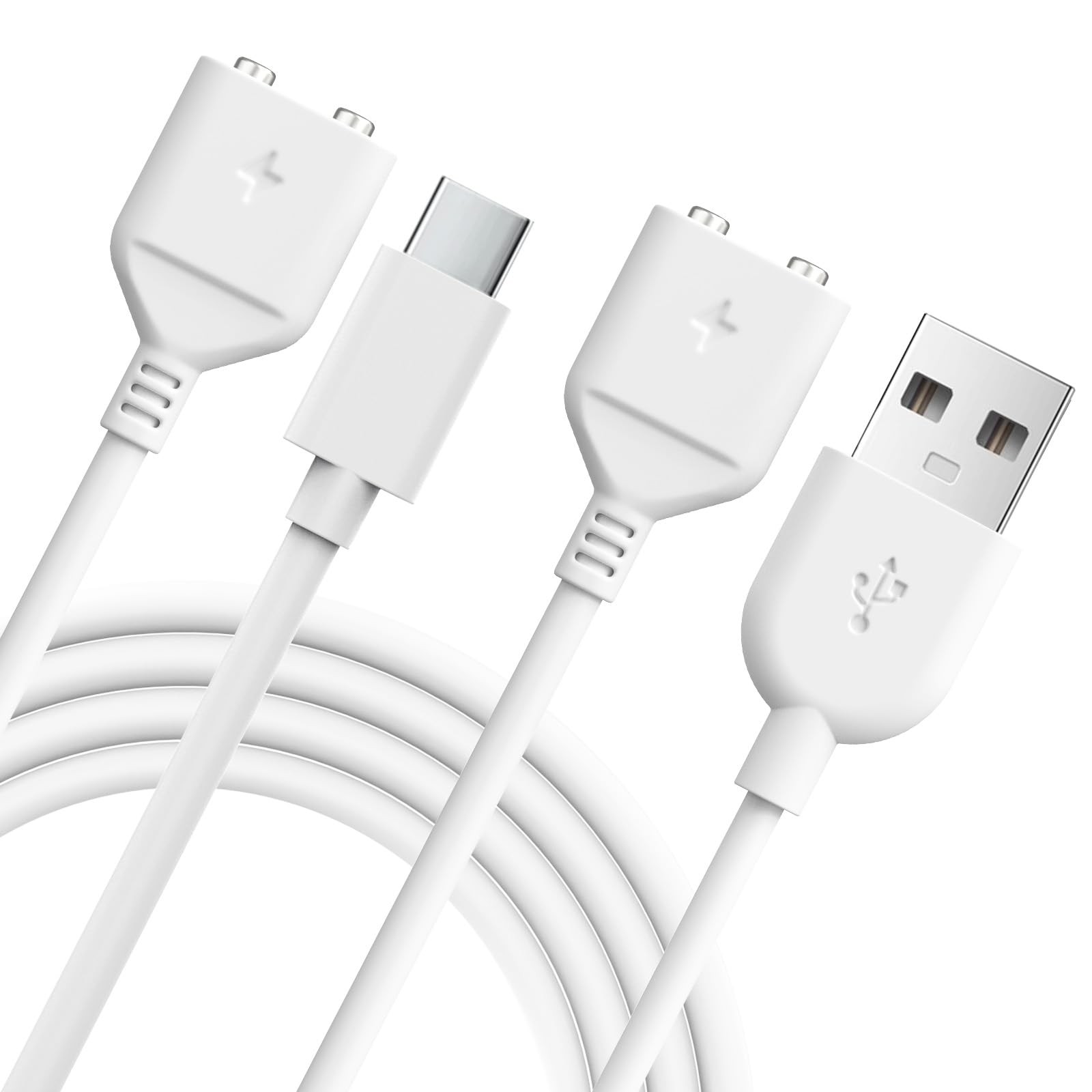6mm Magnetic Replacement Charger Cable USB-A & USB-C 2.62 feet, White-Mag-6mm