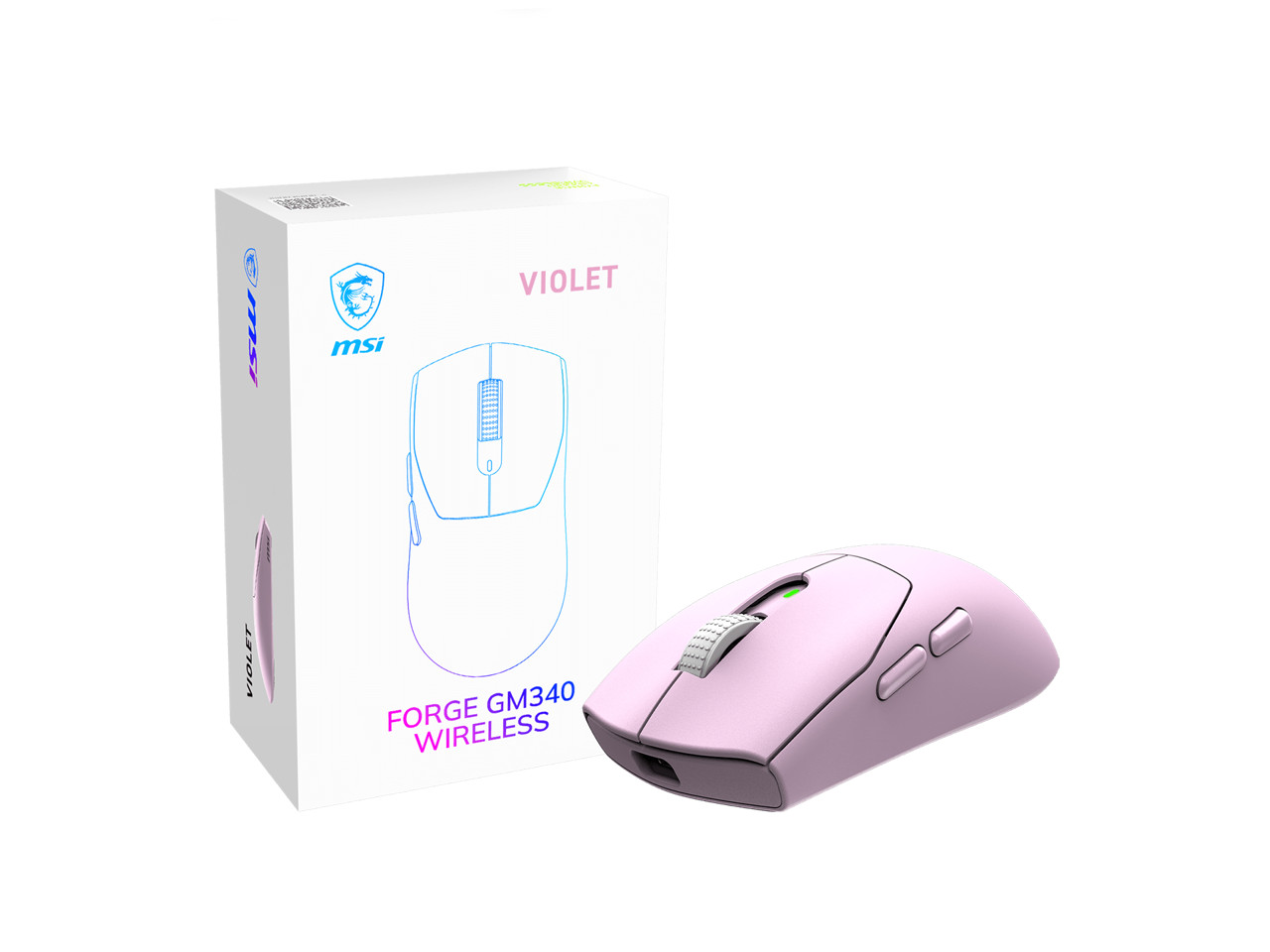 MSI FORGE GM340 Wireless Gaming Mouse - Violet, PixArt PAW3311 12K DPI, Tri-Mode