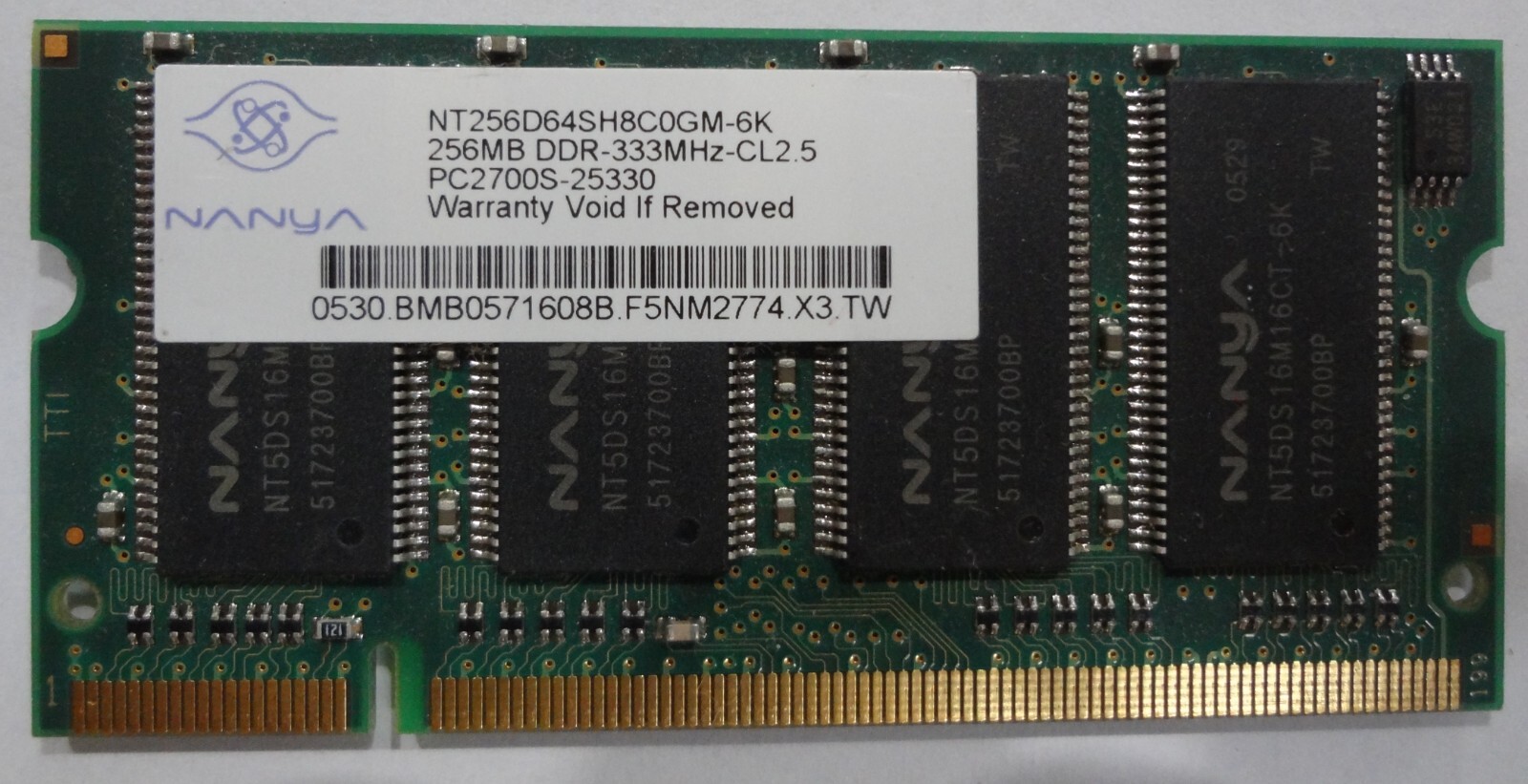 NANYA NT256D64SH8C0GM-6K  256MB DDR-333MHz-CL2.5  PC2700S-25330 LAPTOP MEMORY