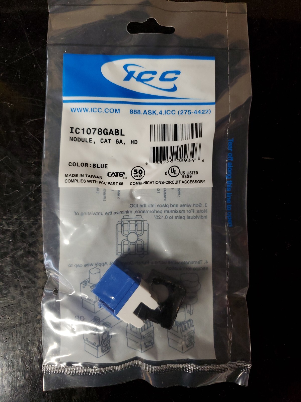 ICC ICC-IC1078GABL / Module CAT6A- HD, Blue Connector - NEW FAST