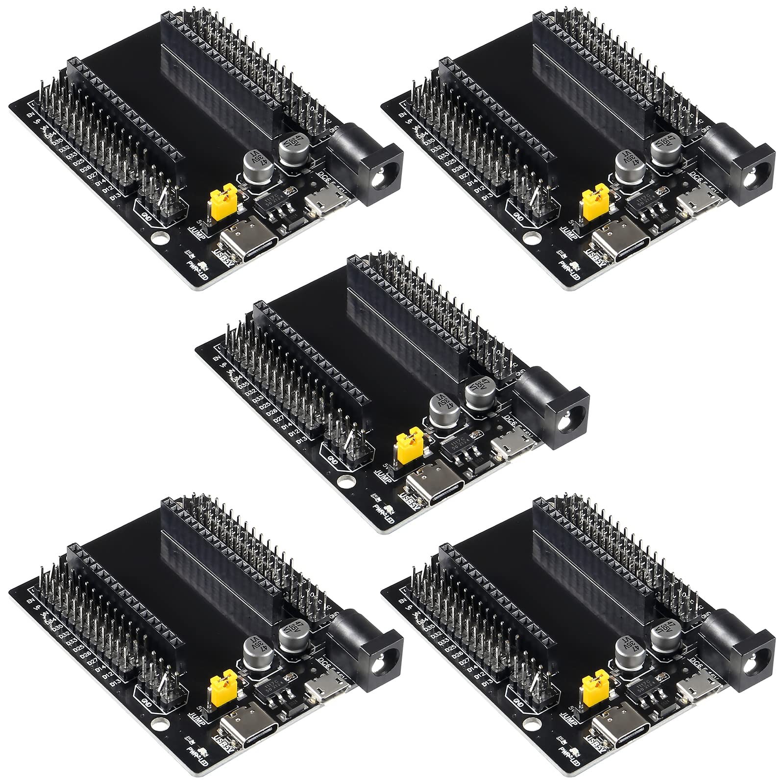 5 PCS ESP32 Development Board, GPIO Breakout, 30Pin, Type-C, Micro USB, Shield