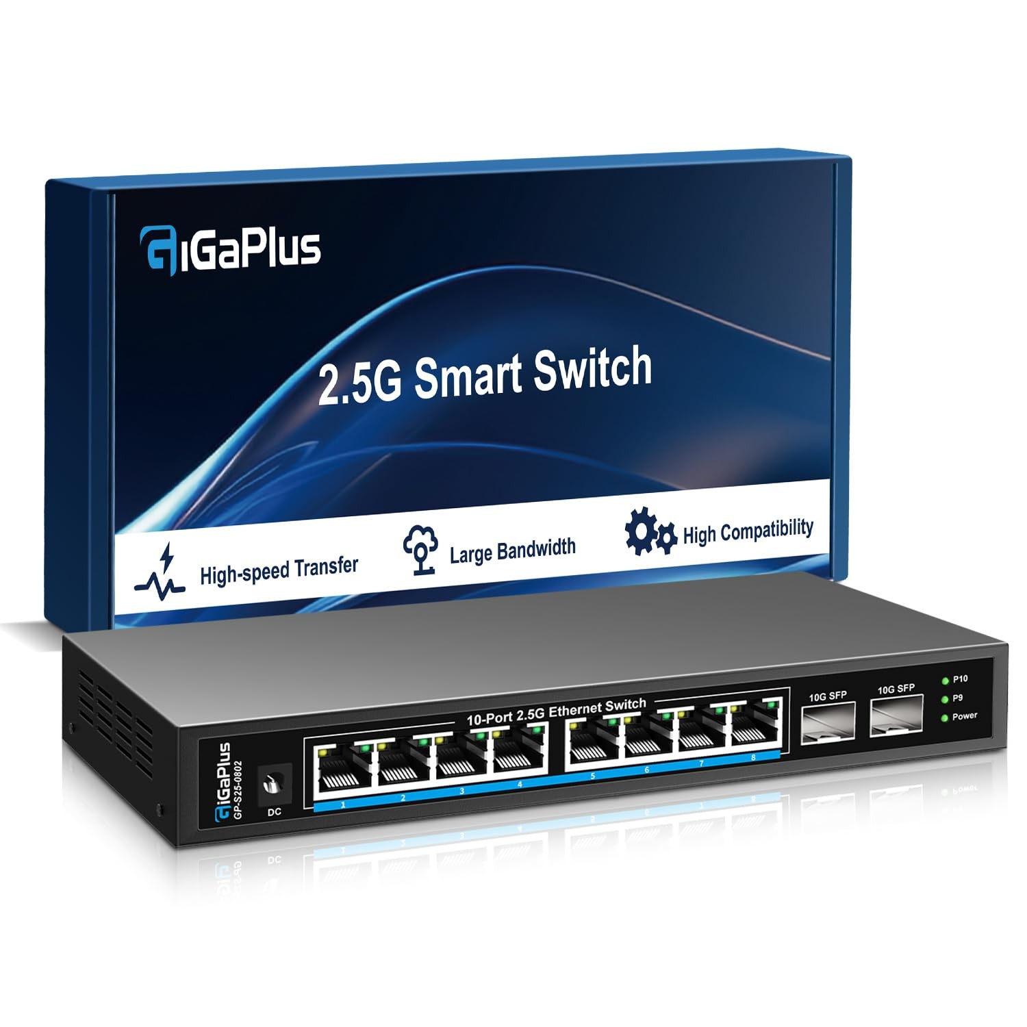 10 Port 2.5Gb Unmanaged Ethernet 10 | 8X2.5G+2x10G SFP, Black