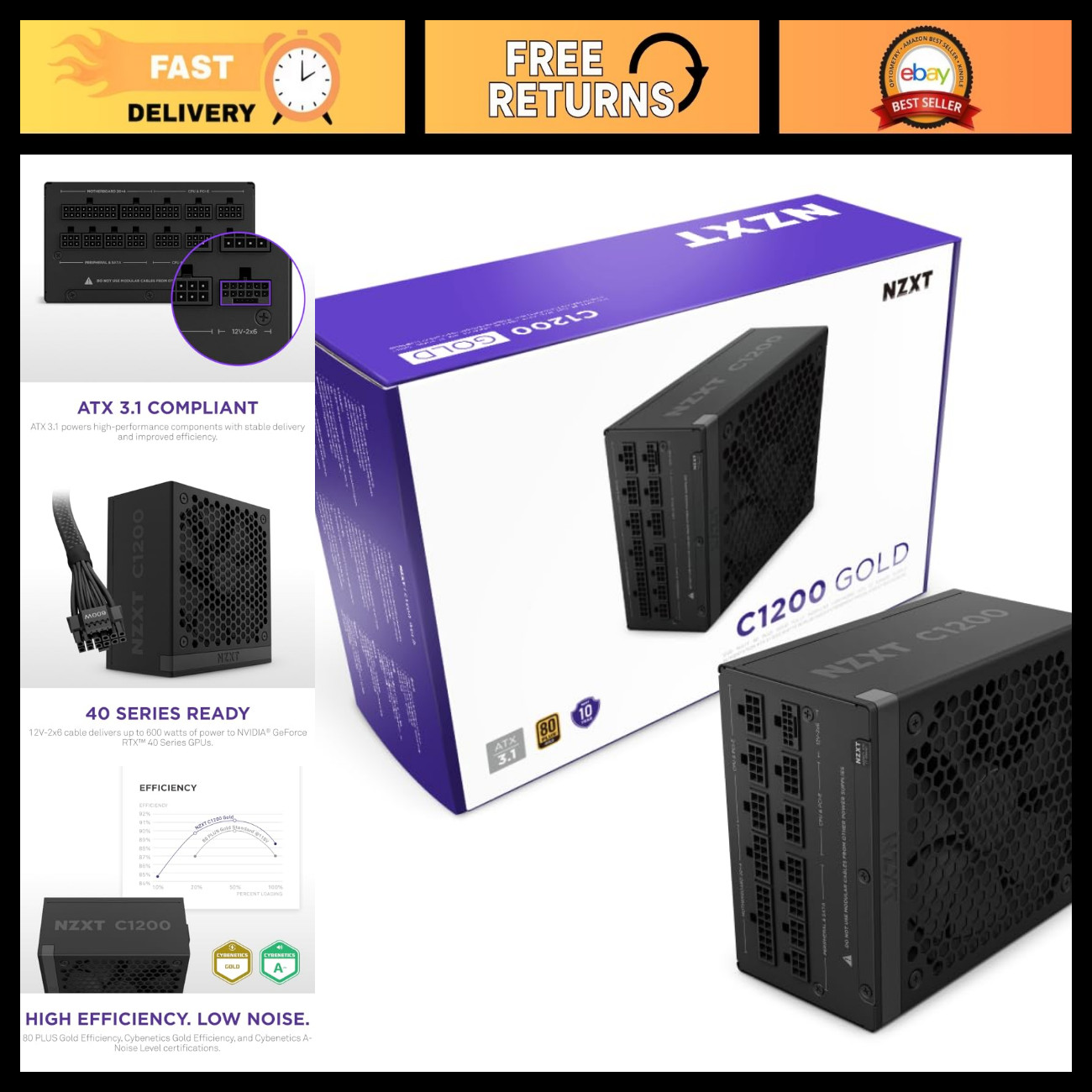 1200W Fully Modular Low-Noise ATX Power Supply - 80 Plus Gold, Zero Fan Mode, 12