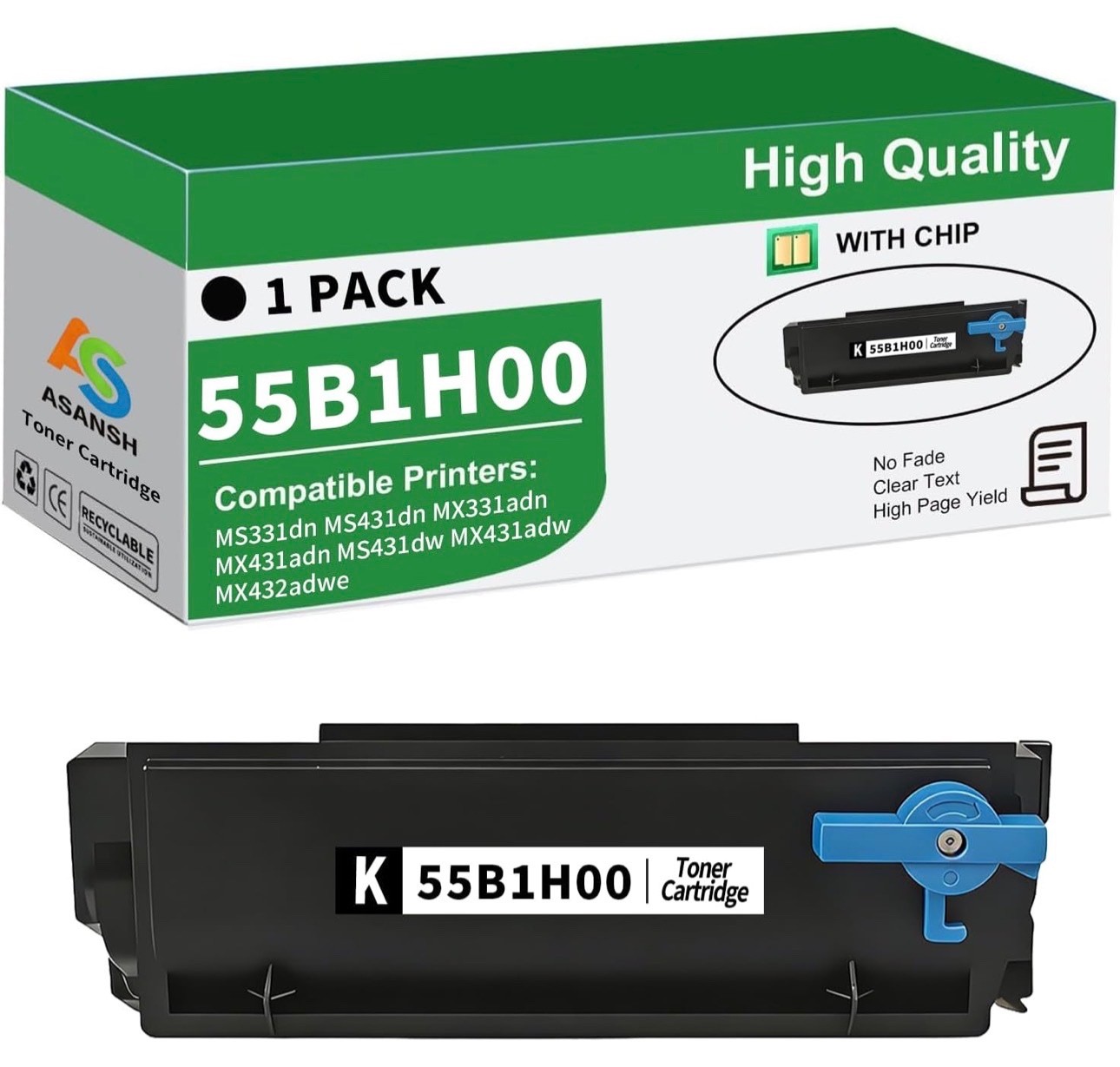55B1H00 Black High Yield Toner Cartridge for MS331dn MX331adn MS431dn MS431dw