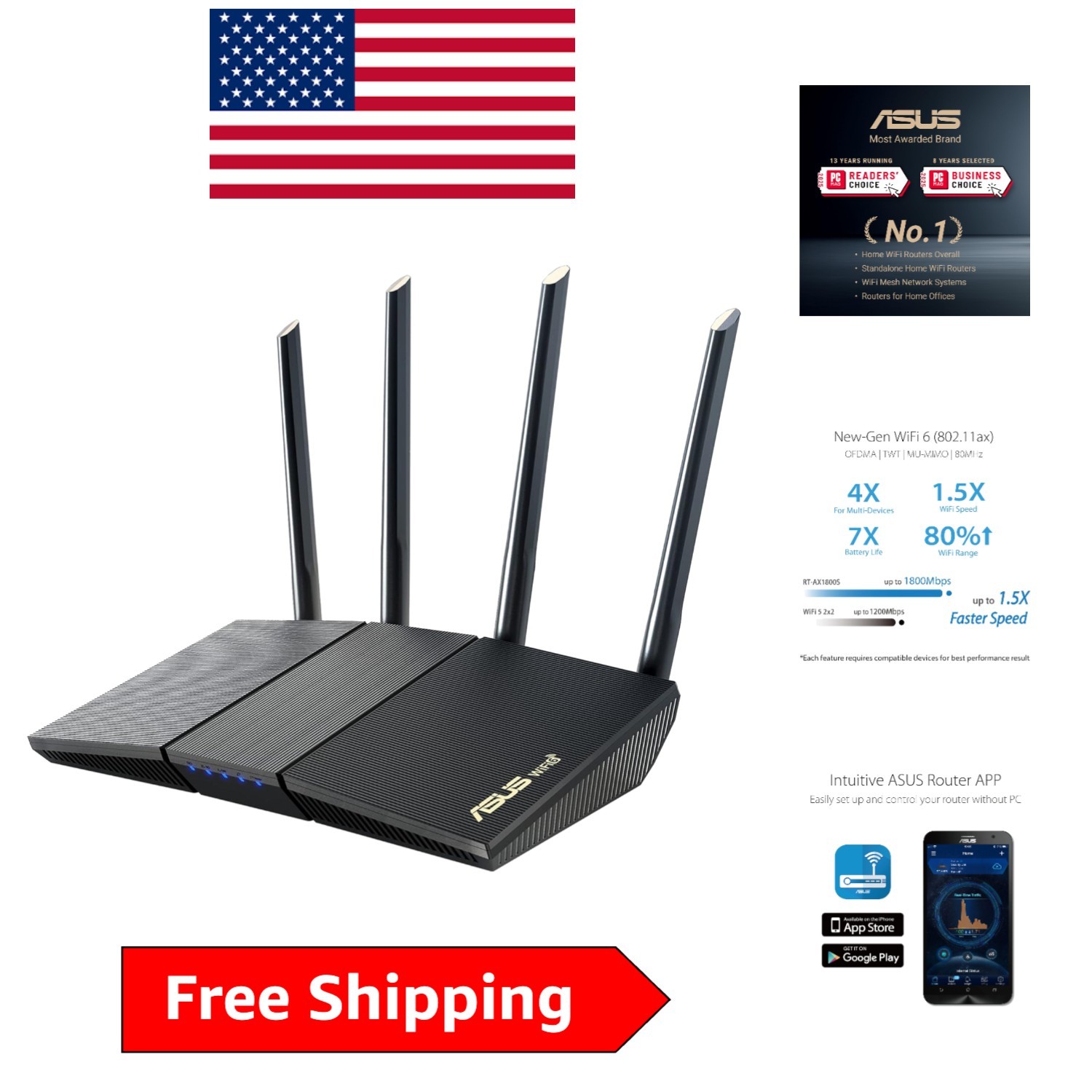 Extendable Dual Band WiFi 6 Router with Built-in VPN and AiMesh Compatibility