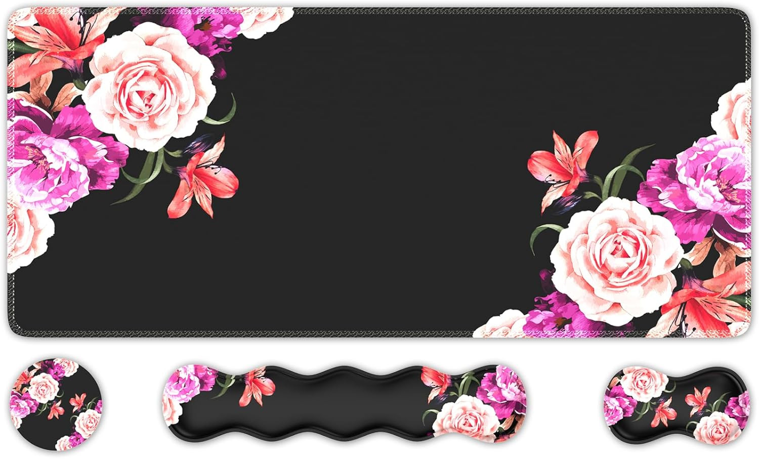 Peony Flower Mouse Pad Set - Stylish Desk Mat for Keyboard & Mouse