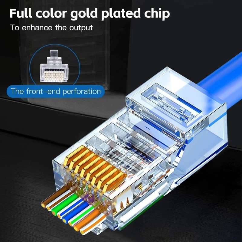 50pcs CAT6 Shielded RJ45 Pass Through Modular Plug Cable Connector End 8P8