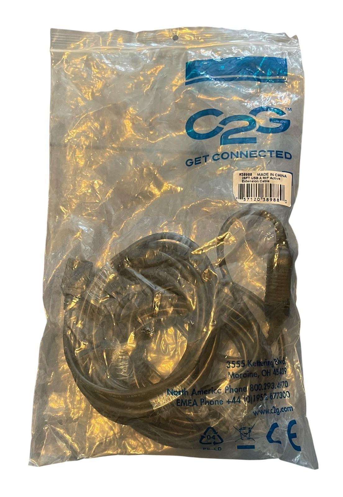 25ft C2G Active USB Extension Cable USB A Male to Female Model 38988 Qty: 2