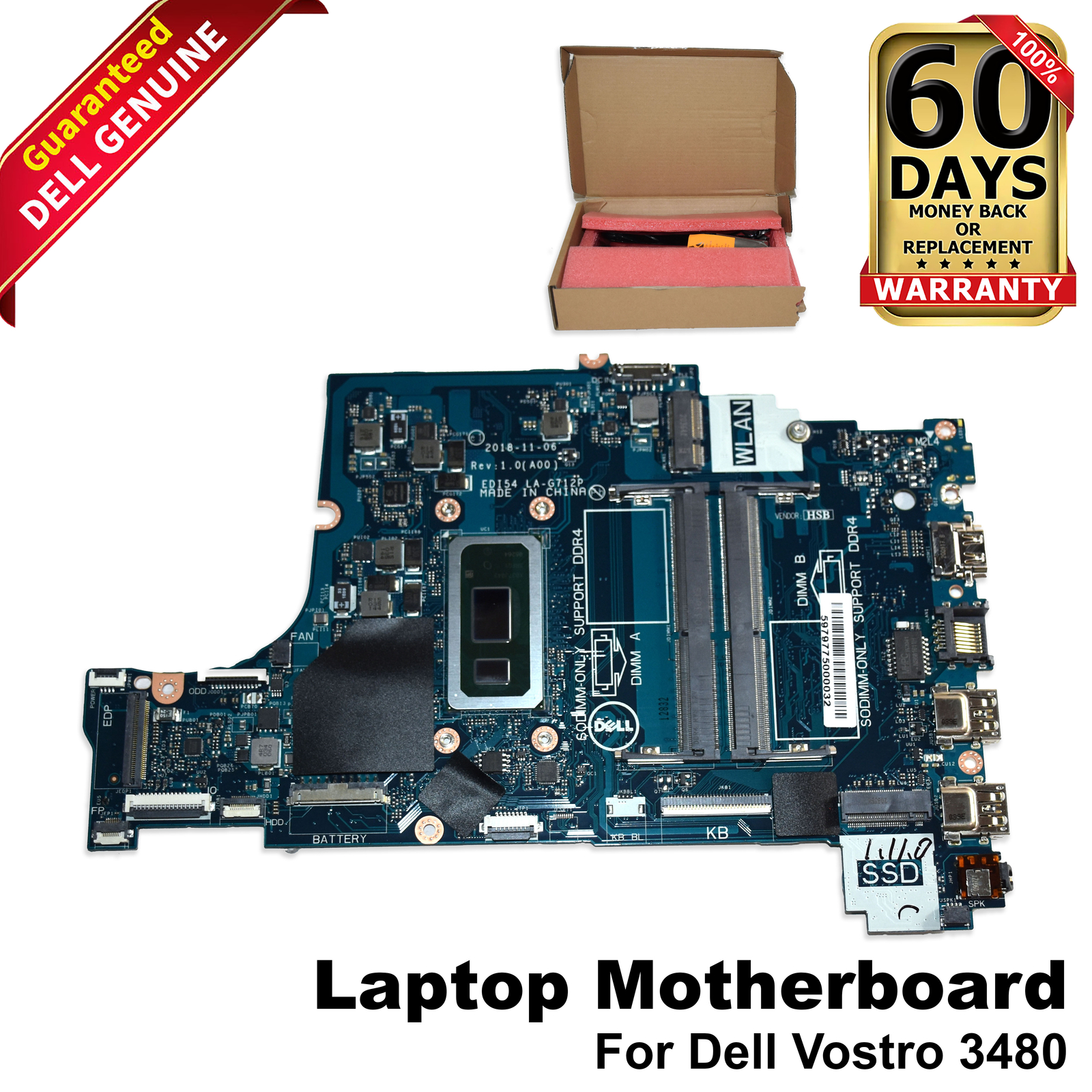 Dell Vostro 3480 Motherboard Intel Pentium 5405U 2.3GHz Dual Core LA-G712P NNJ6P