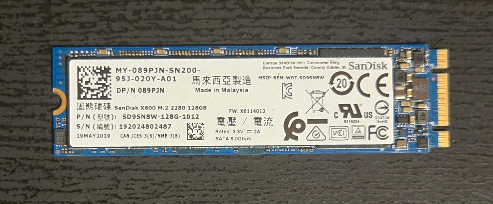 SanDisk X600 128GB M.2 2280 SATA SSD SD9SN8W-128G Tested 90%+ Health