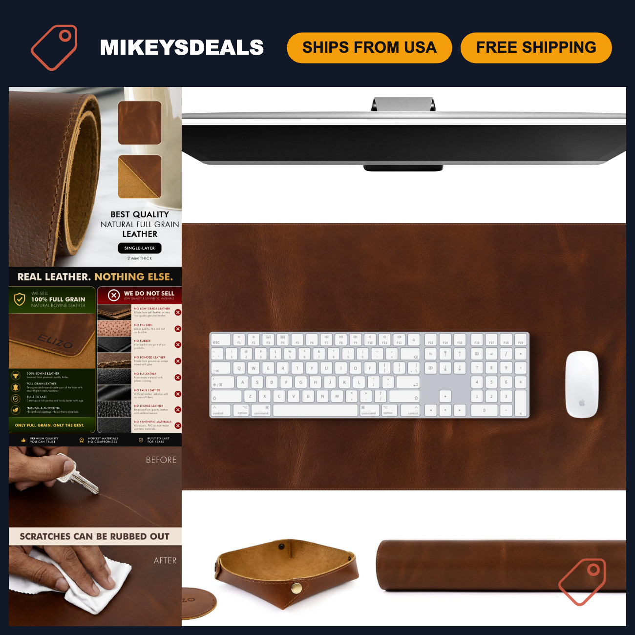 Large Real Leather Desk Mat Set 32x16 - Blotter Protector for Office, Gaming & L