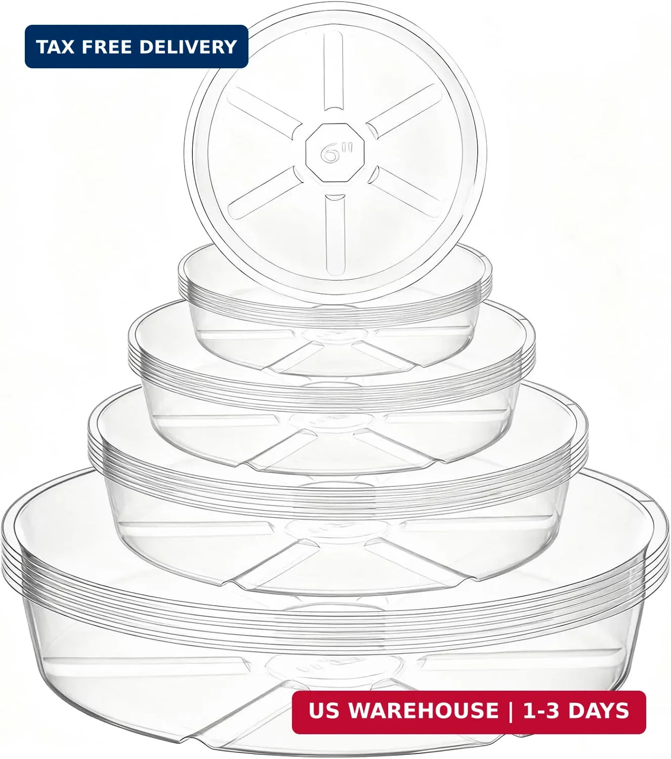 Hacaroa 24 Pack Clear Plant Saucer Drip Trays, 6/8/10/12 Inch Plastic Plant Wate