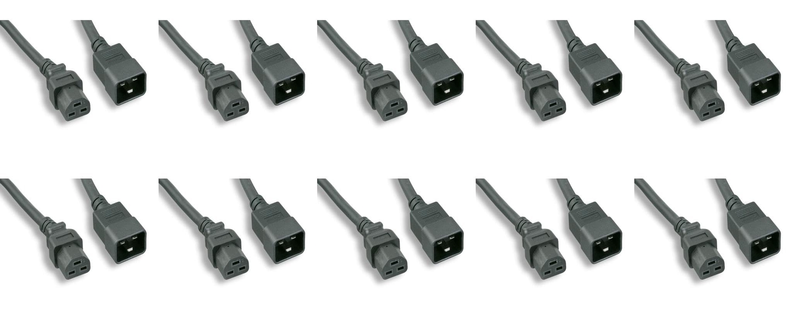 Heavy Duty 12 Awg C20 C21 Universal Jumper Power Cord Black 6FT 2M 10 Pack NEMA