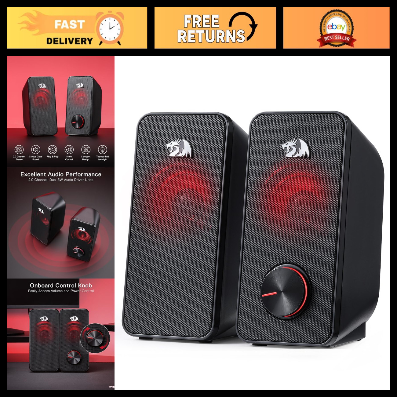 2.0 Channel Stereo Gaming Speakers - Enhanced Sound for PC & Console Gaming