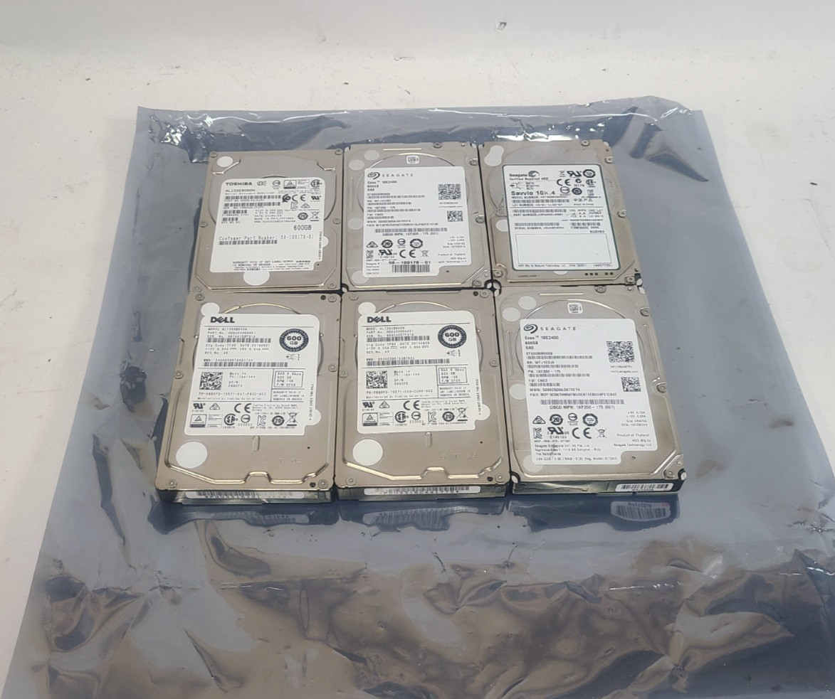 Mixed Lot of 6 Seagate Toshiba Dell 600GB 2.5" SAS Hard Drives