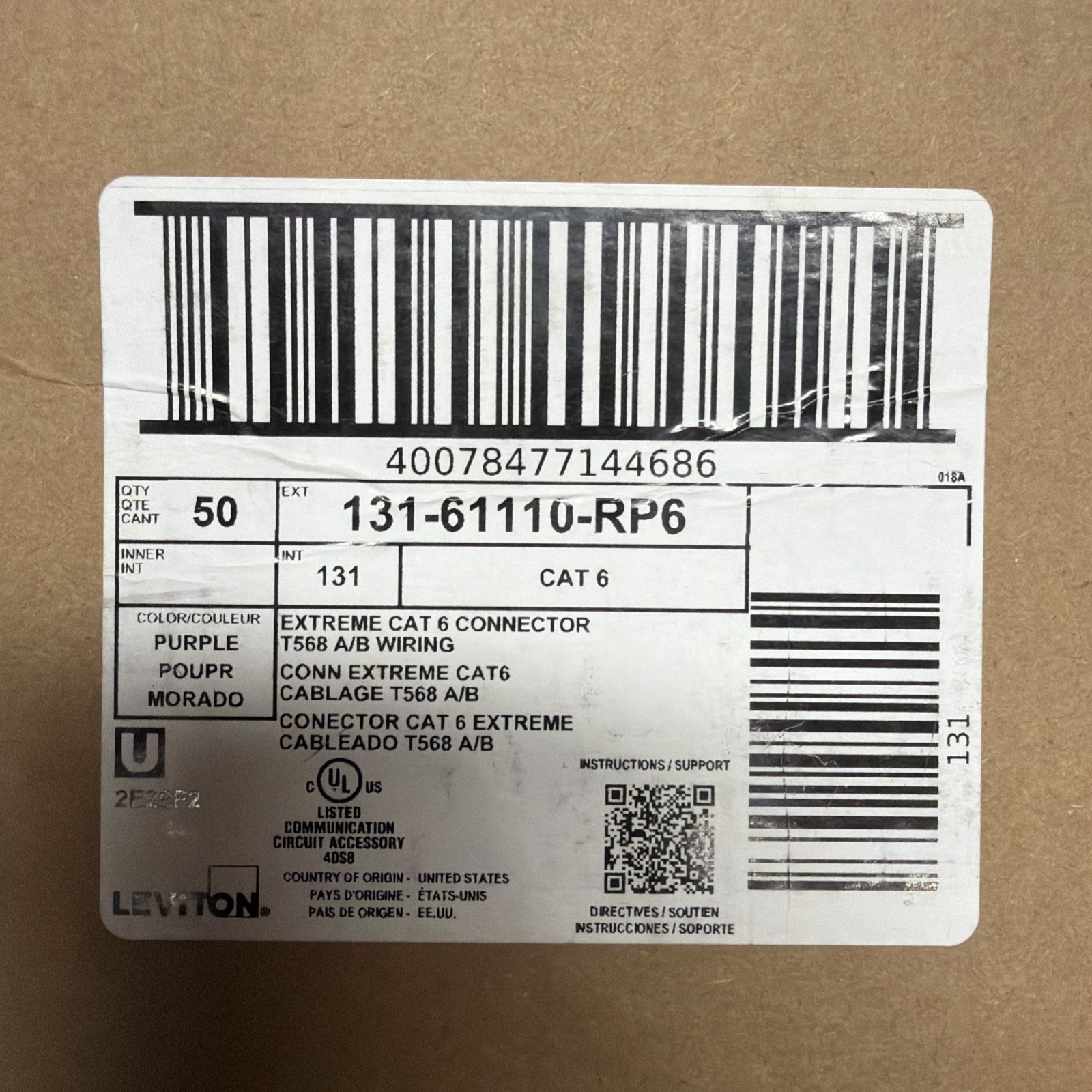 Leviton 61110-RP6  eXtreme Cat6 QuickPort Jack Purple T568A/B | New 50 Pieces