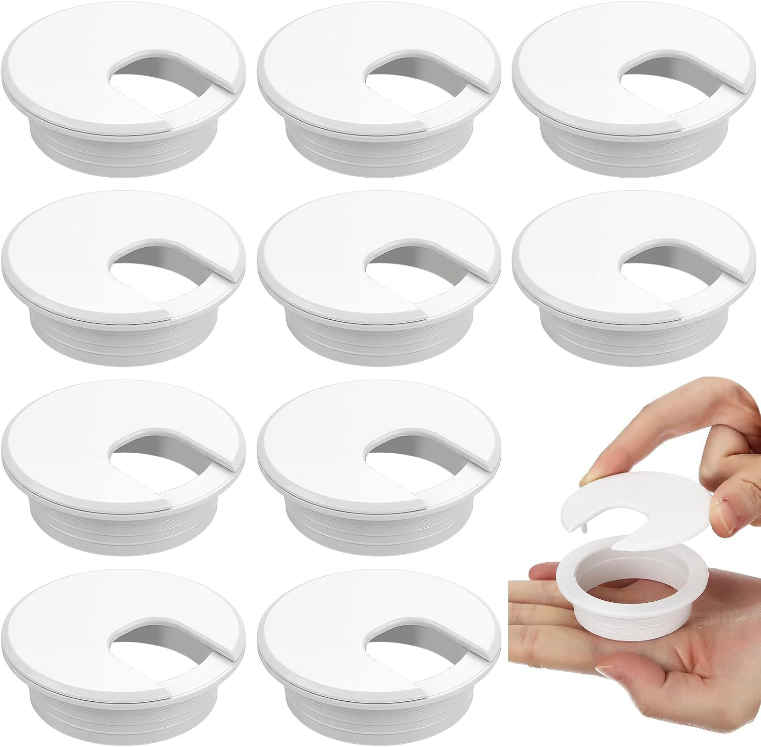 10 Packs Desk Grommet Cable Hole Cover Plastic, 2 Inch, White