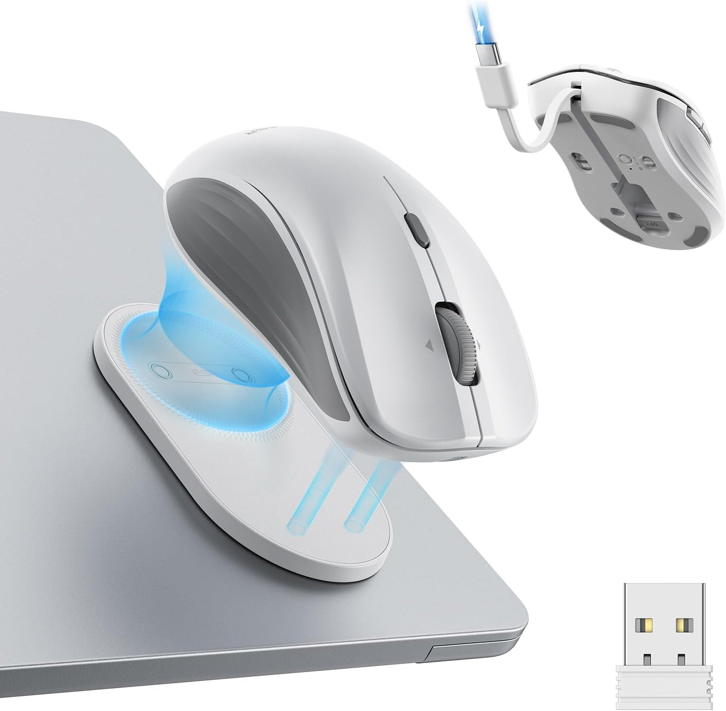 ESR Magmouse Bluetooth Wireless Mouse with Rechargeable Battery and Holder, Whit