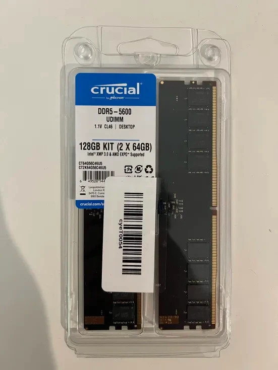 Crucial 128GB (2×64GB) DDR5-5600 CL46 UDIMM Desktop RAM Kit | CT2K64G56C46U5