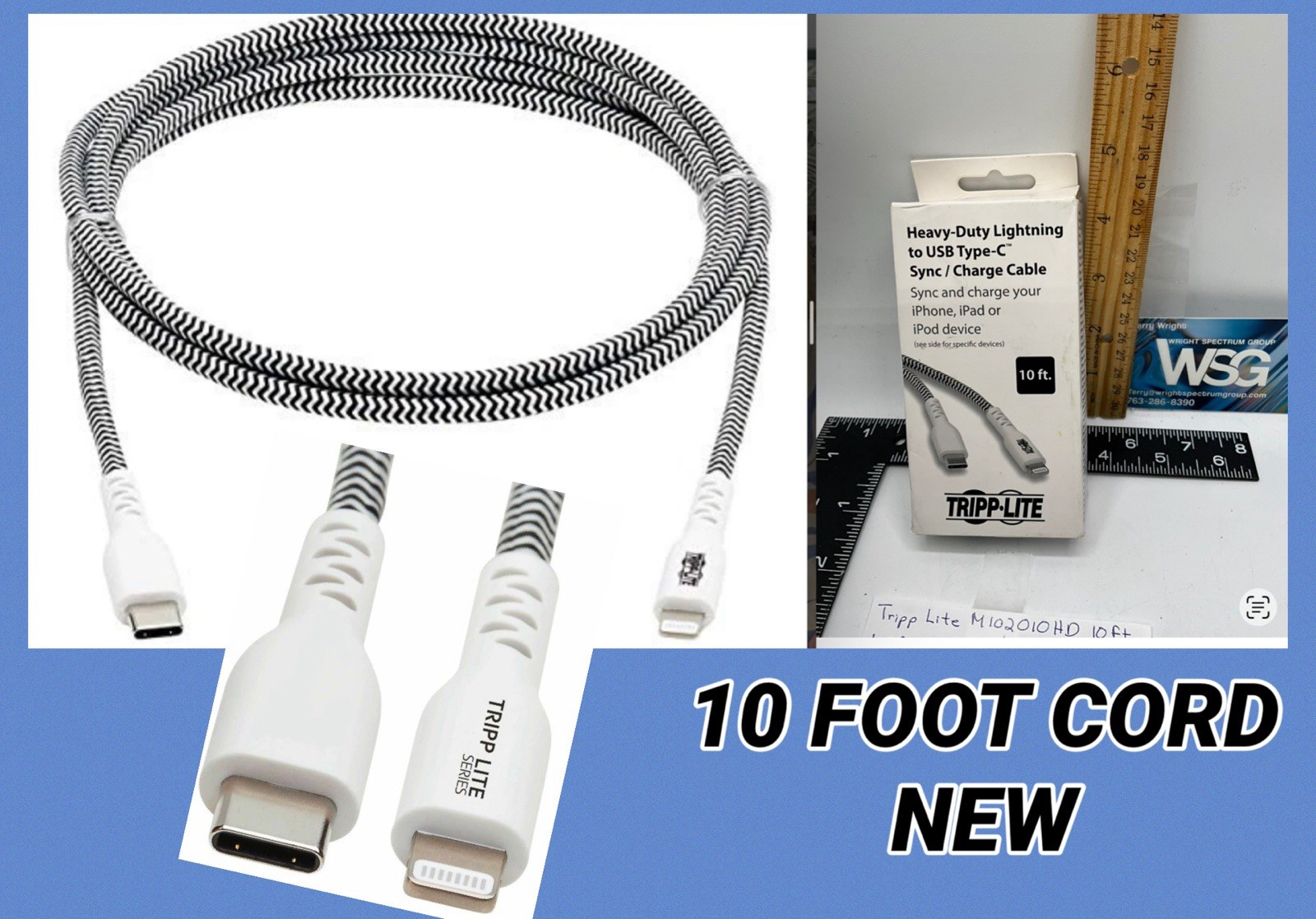Tripp Lite Apple MFI Certified Cable 10 FT Lightning to USB-C Sync Charge Cord