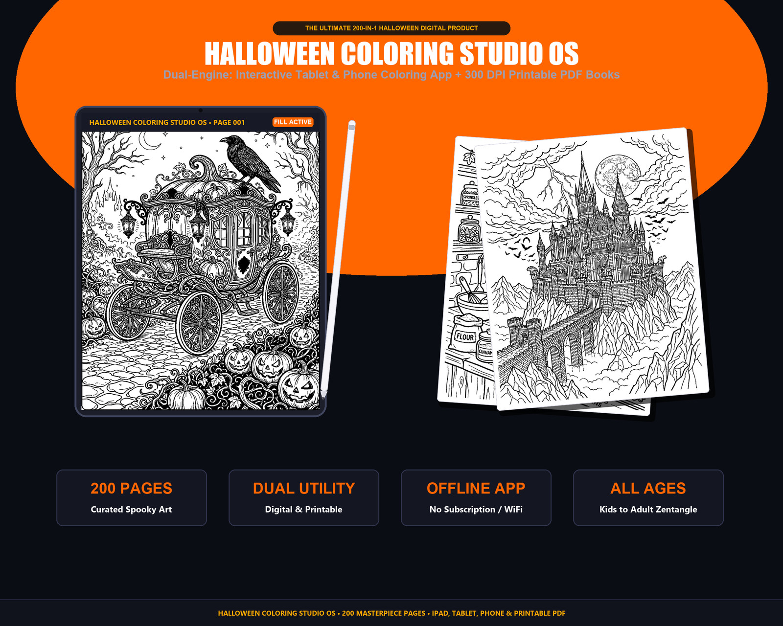 200 Halloween Coloring Pages Bundle iPad Digital Studio OS Printable PDF Books