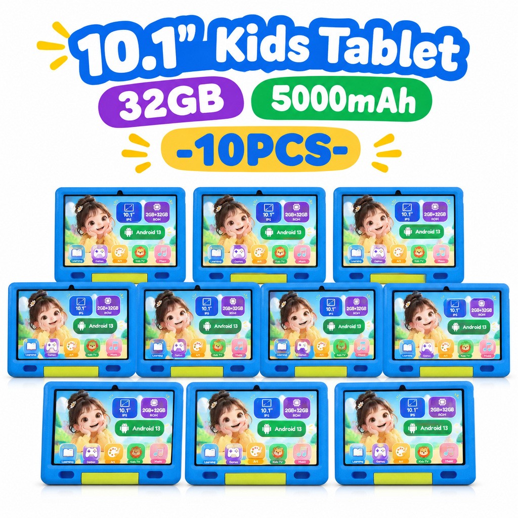 Blue Kids Tablet 10.1" IPS Android 13 2+32GB Wifi 5G 5000mAh Shockproof 10-pcs