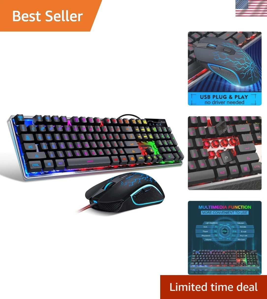 High-Performance Gaming Keyboard & Mouse Combo with RGB Backlighting for PCs