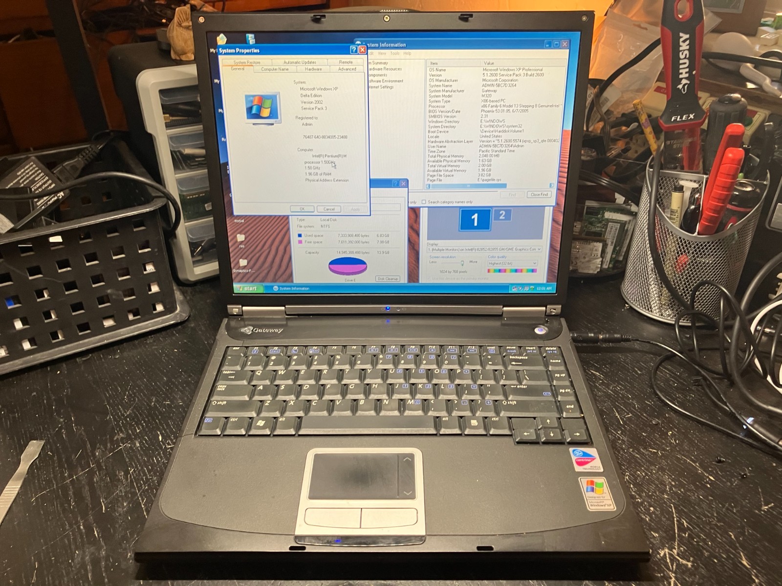 Gateway MA3 M320 Vintage Laptop Pentium M 1.5GHz 2GB RAM 16GB SSD Wifi Win XP