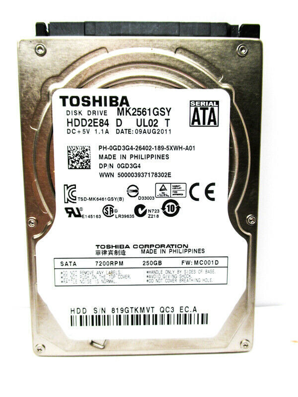 Toshiba 250GB MK2561GSY SATA (HDD2E84 D UL02 T) Laptop HardDrive WIPED & TESTED