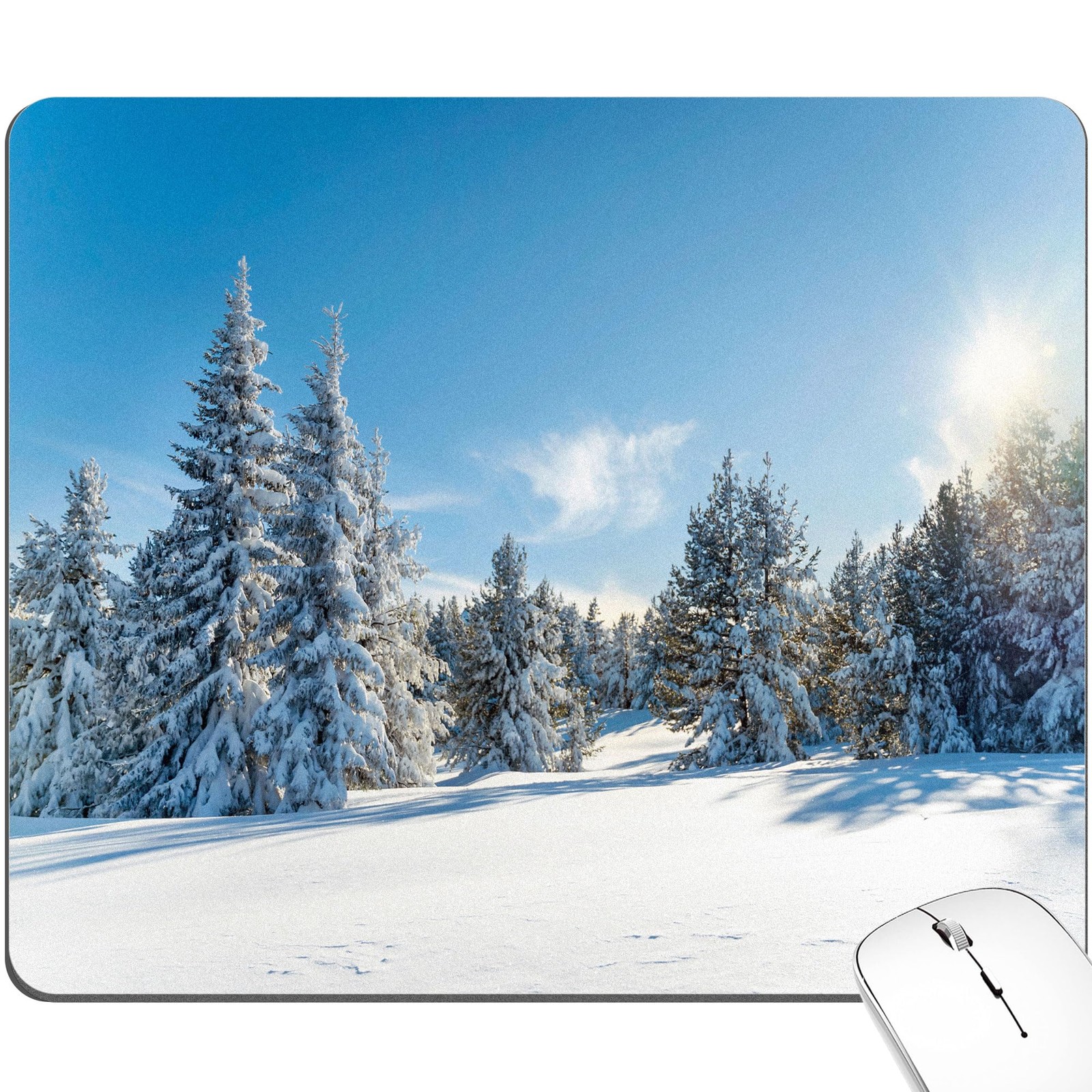 Winter Mountain Tree Nature Mouse Pad White Blue Watercolor Aesthetic Desk Mat