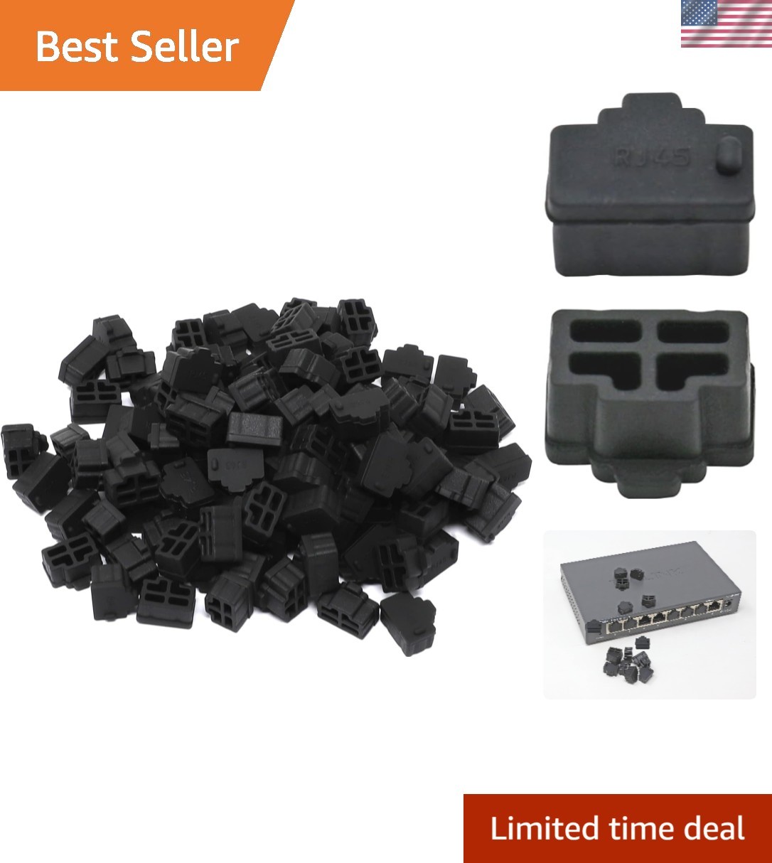 Black Silicone RJ45 Dust Cover Protector Plugs for Ethernet Hub Port 125 Pcs
