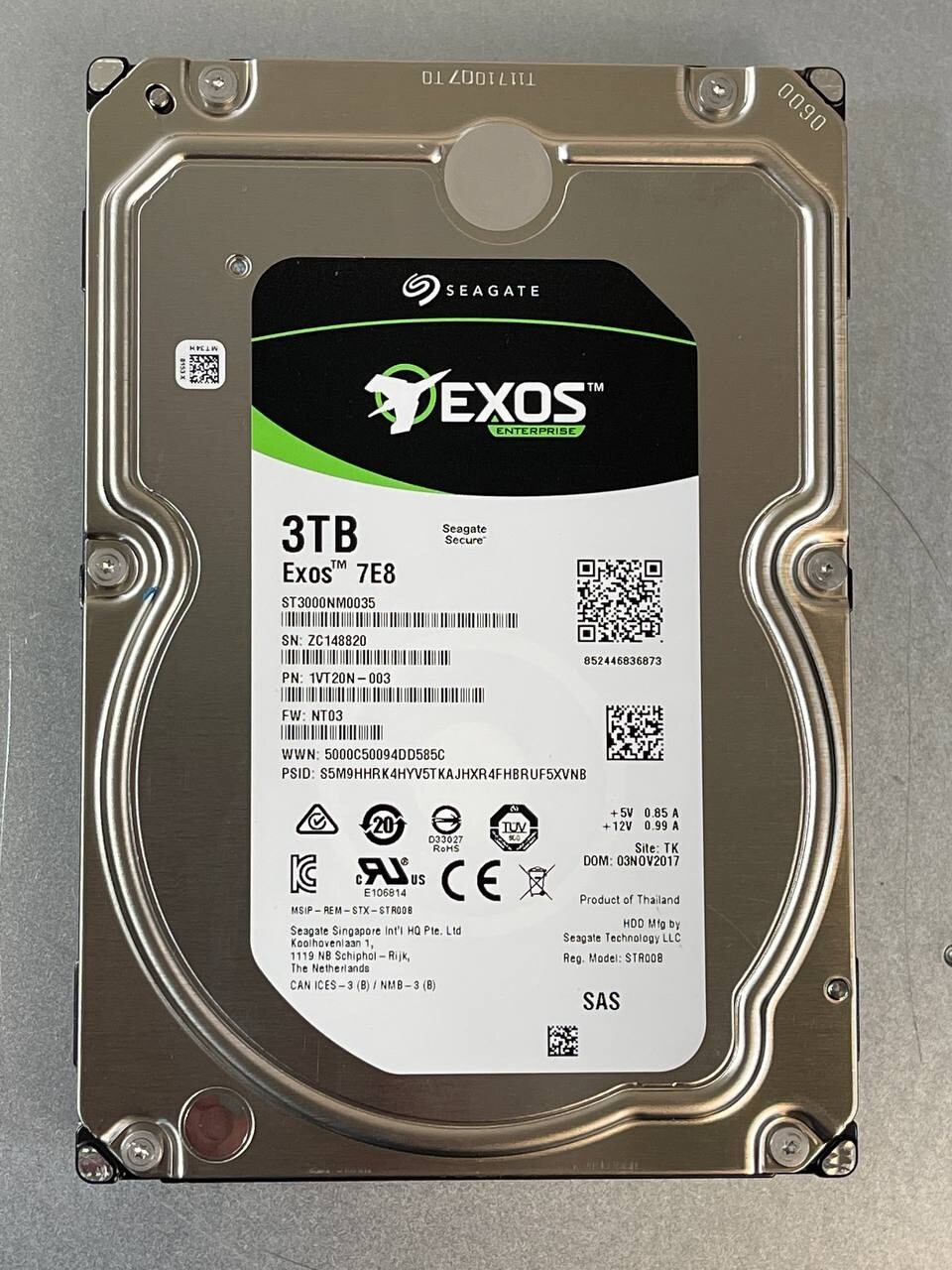 Seagate SAS Hard Drive Exos 7E8 3TB 7200RPM 128MB 12Gb/s 3.5 ST3000NM0035 HDD
