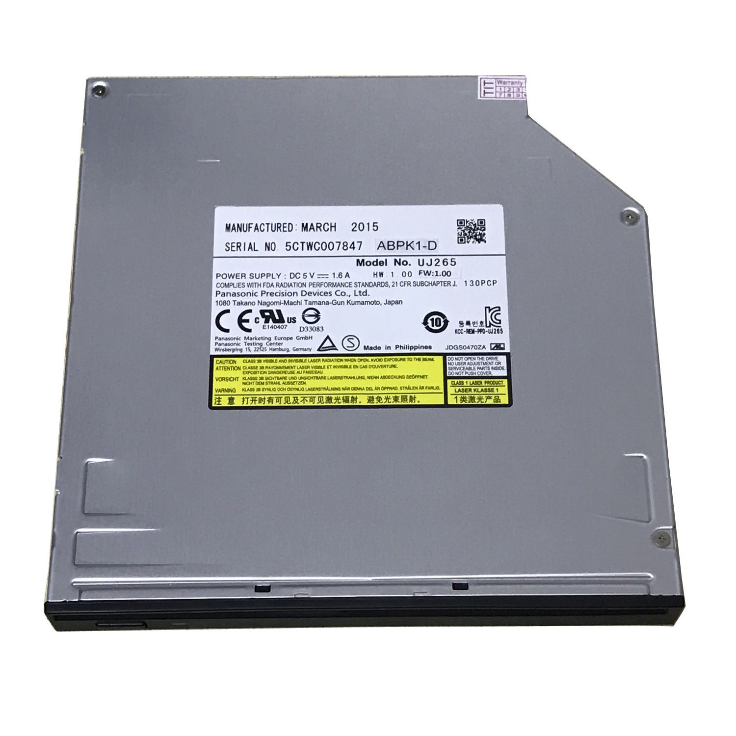 Panasonic Matsushita UJ265 Slot in 6x Blu-ray XL Burner DVD Player 12.7mm SATA