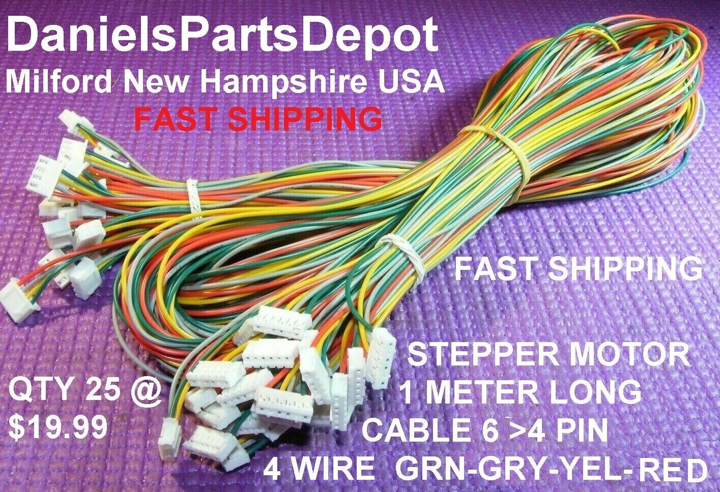 x25 STEPPER MOTOR CABLE 1 METER GRN GRY YEL RED 6 PIN 2.0 4 PIN XH 2.54 USA 3D