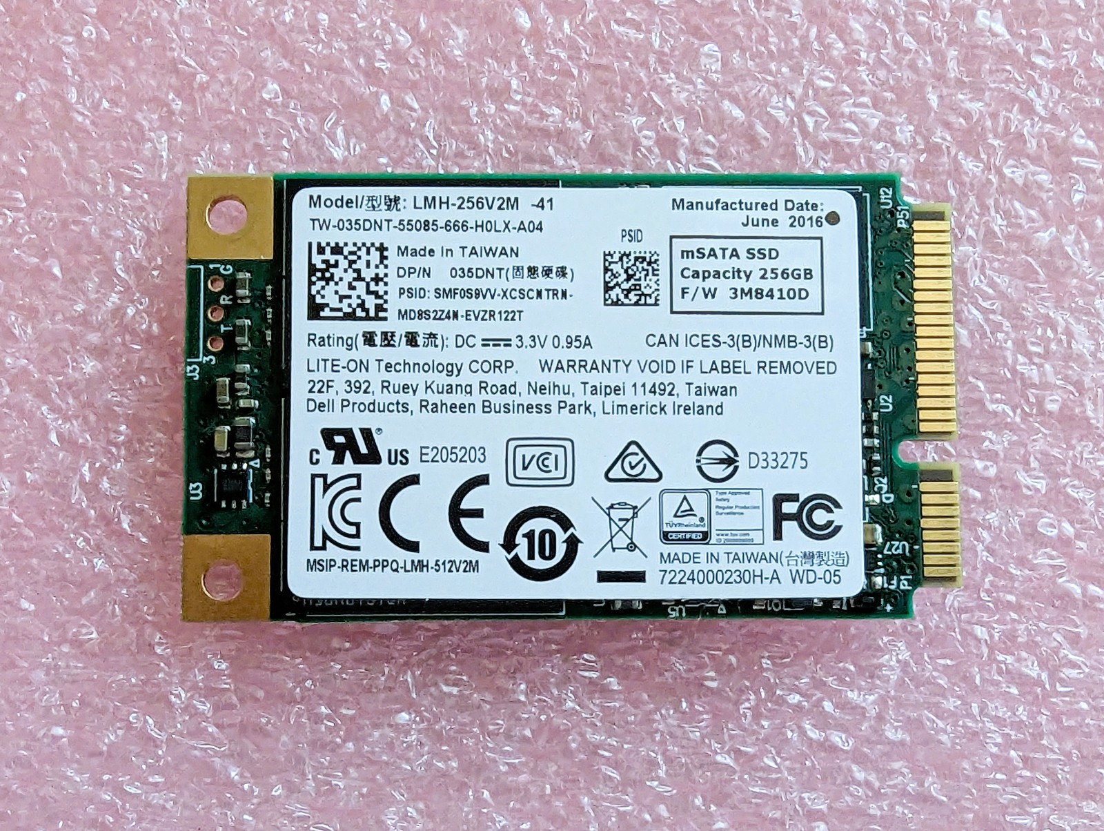 Lite-On LMH-256V2M 256Gb mSATA 3.3V 6Gb/s SATA3 SSD, Dell PN 35DNT, 99% healthy