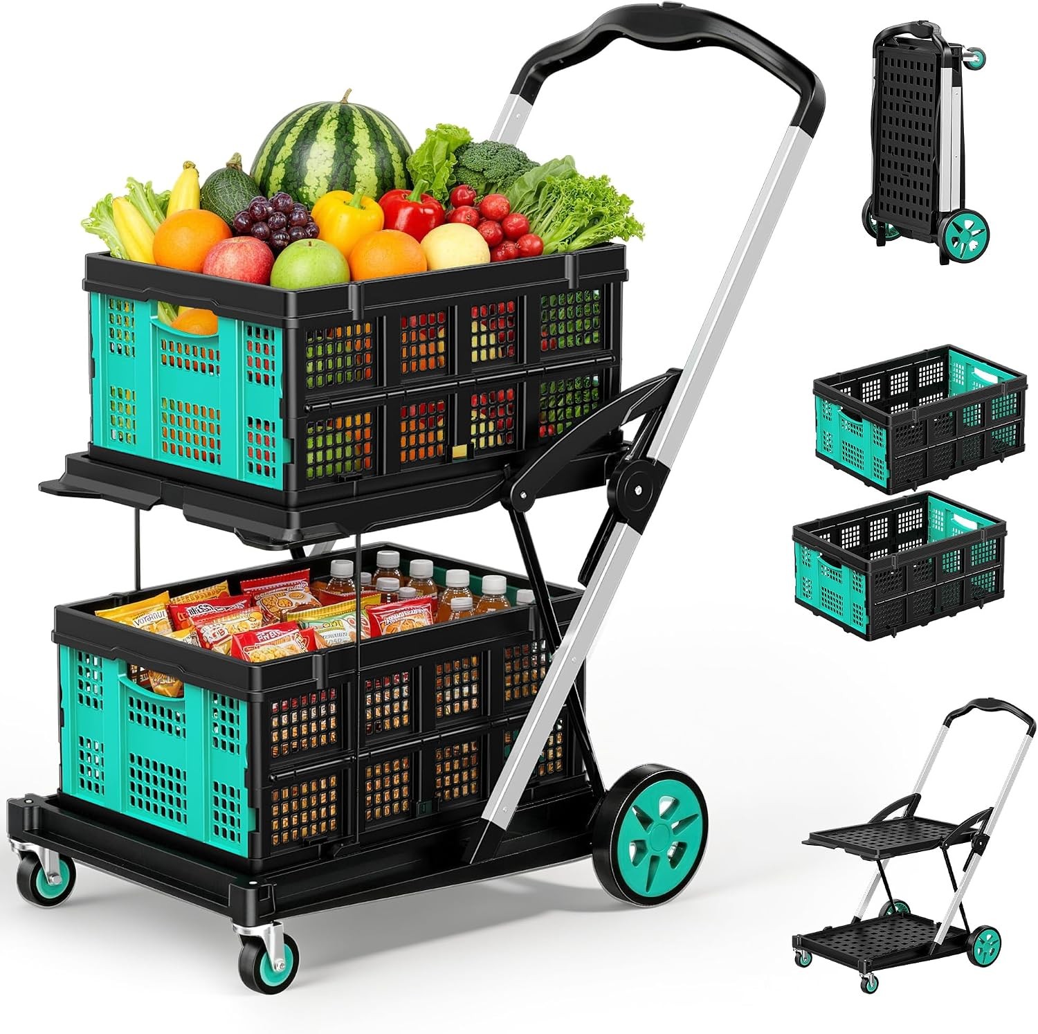 8-in-1 Max Collapsible Shopping Cart 200LBS with 2 Storage Crates for Picnic
