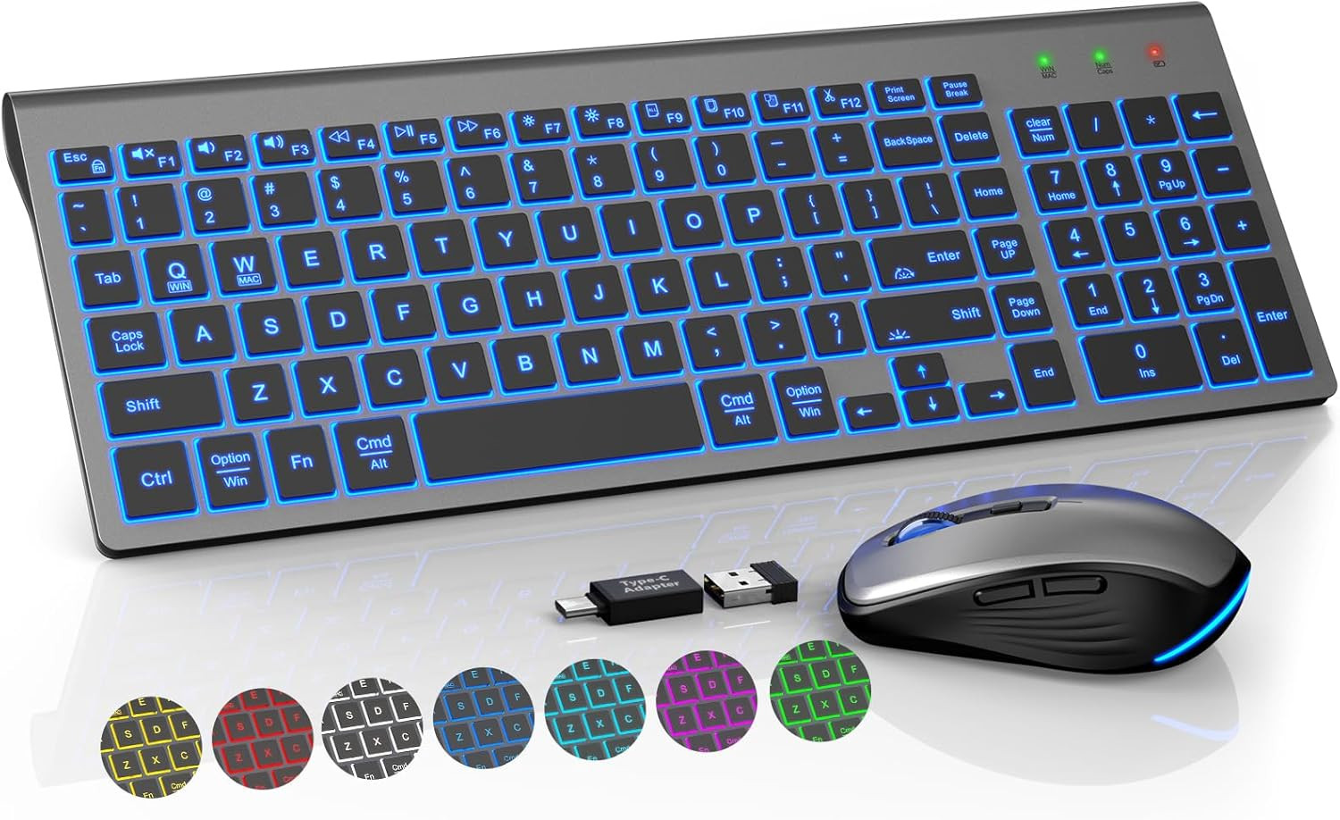 Wireless Keyboard and Mouse Combo, Compact Backlit Scissor Keys