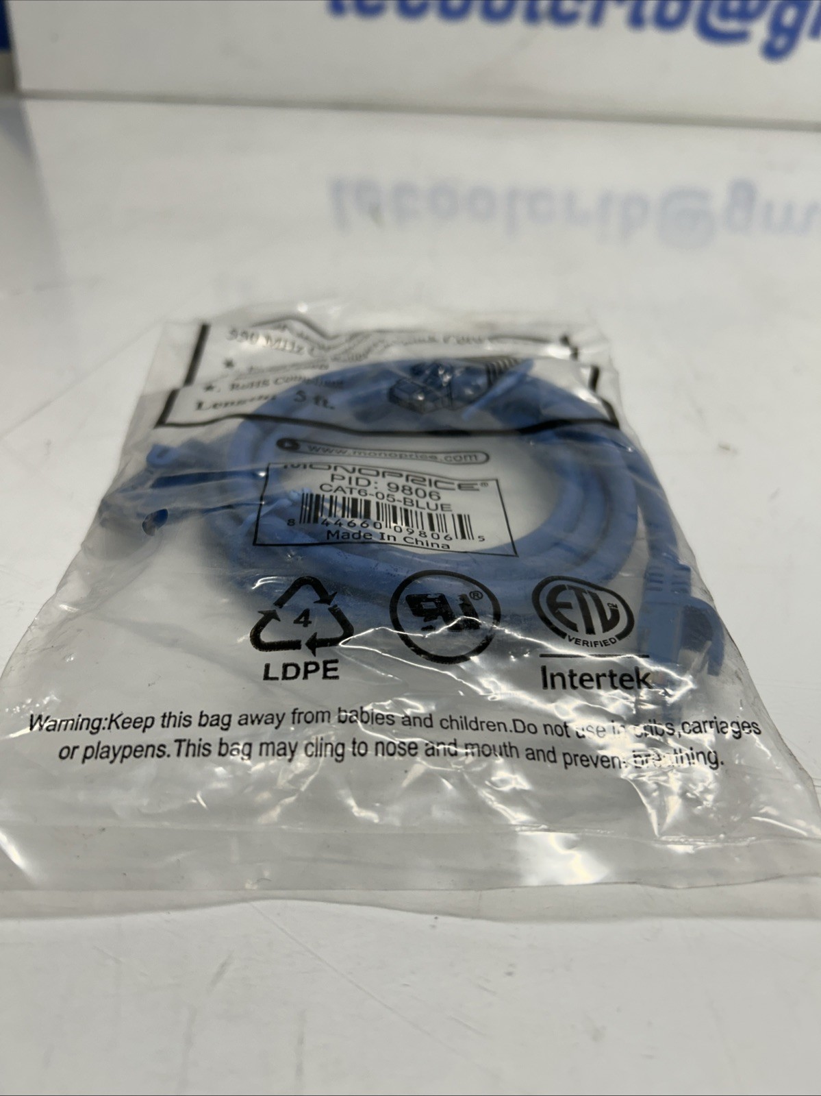 Monoprice Cat6 Ethernet Cable 5ft Blue Patch Cord PID 9806 R-662