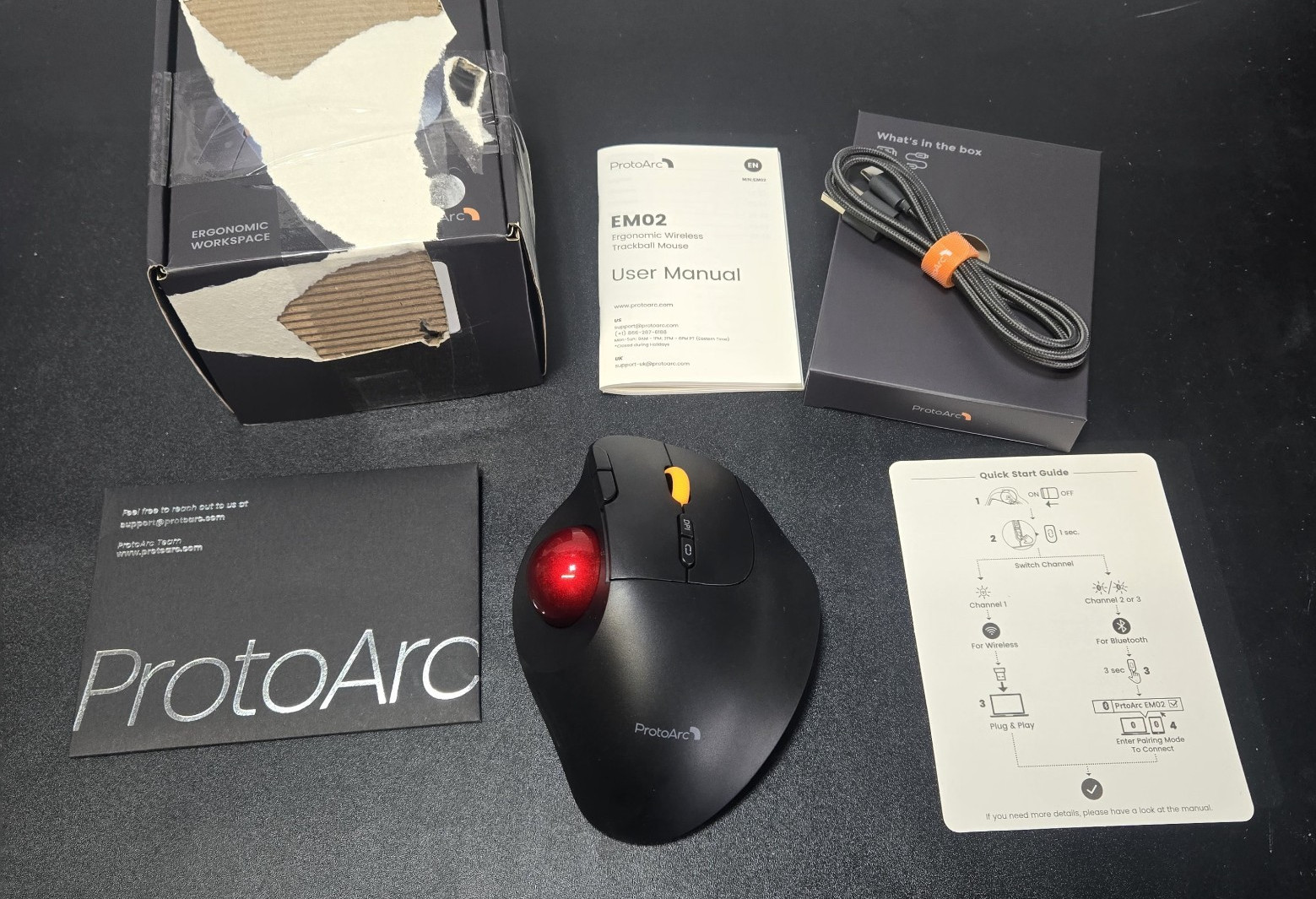 ProtoArc EM02 Ergonomic Trackball Mouse Wireless Bluetooth USB-C Rechargeable