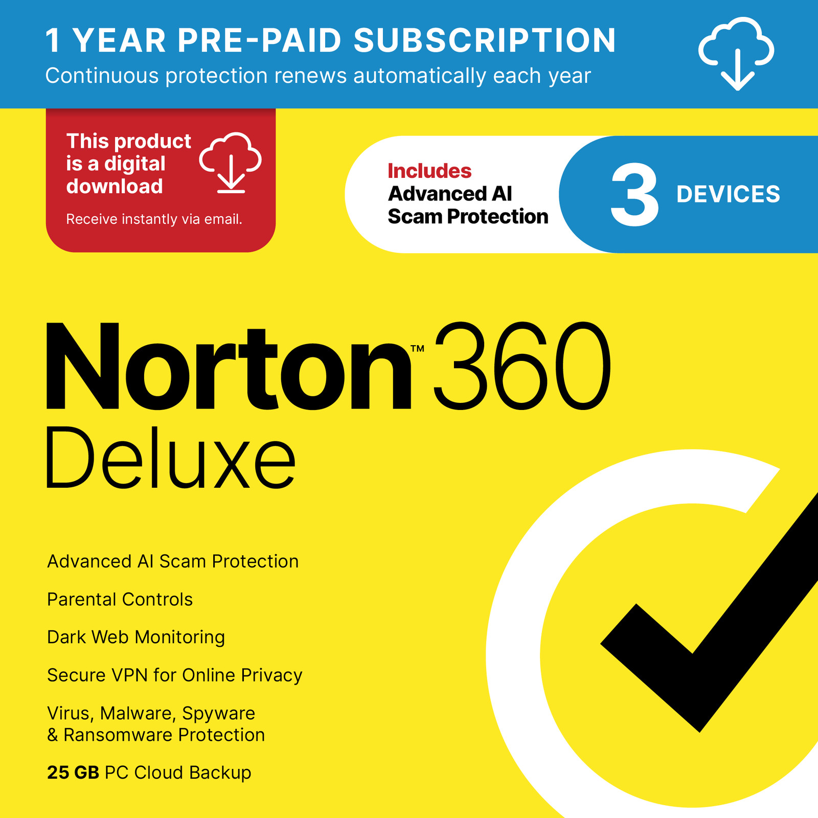 Norton 360 Deluxe | 3 Devices | Digital Download Code sent by Email