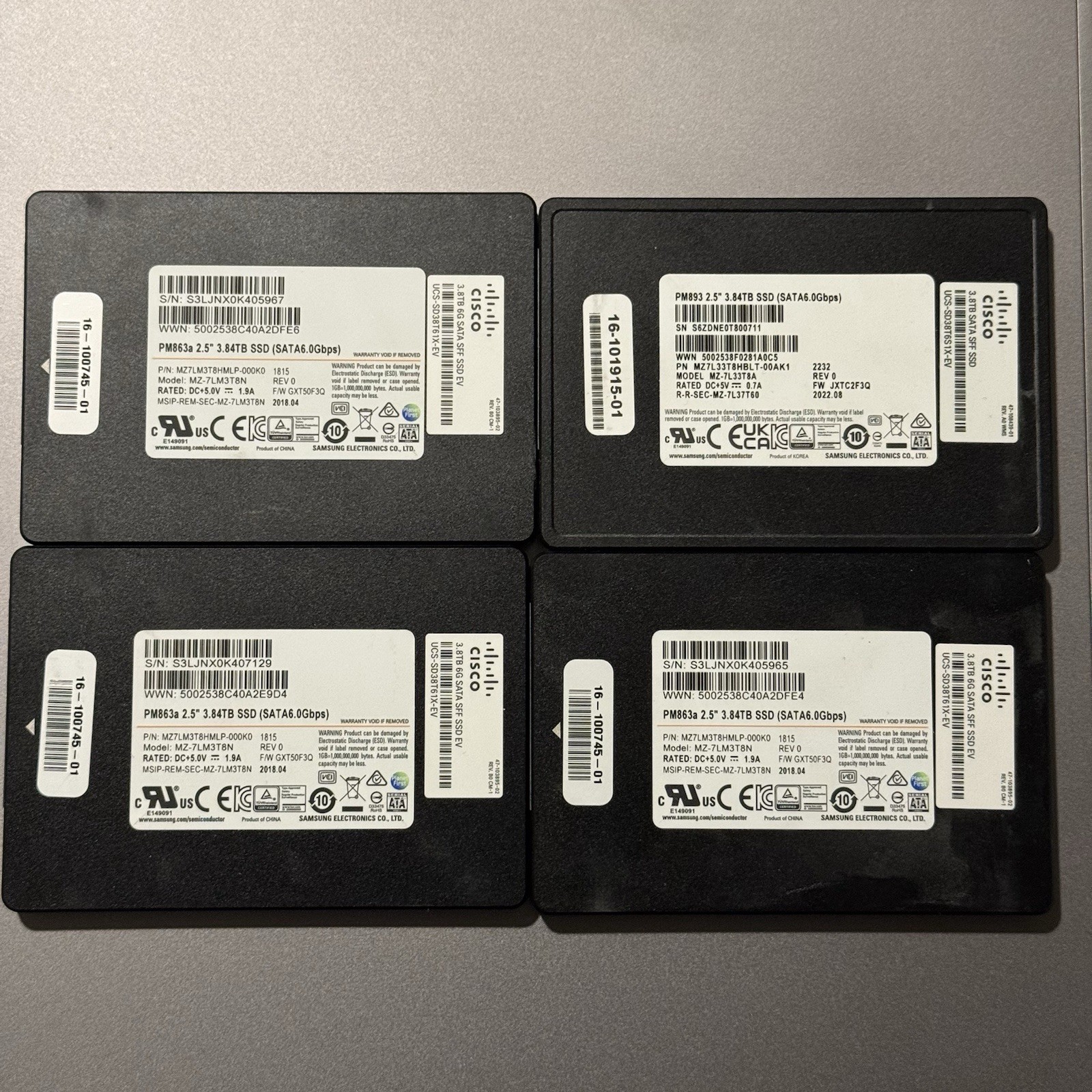 Samsung PM863a 3.84TB 2.5" SSD SATA III MZ-7LM3T8N MZ7LM3T8HML 98-99% Health