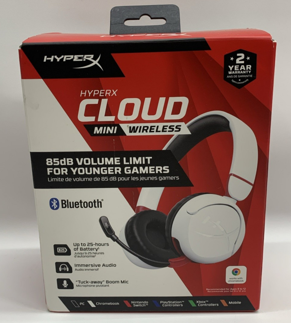 HyperX Cloud Mini Wireless Gaming Headset 85dB Volume Limit Lightweight (White)