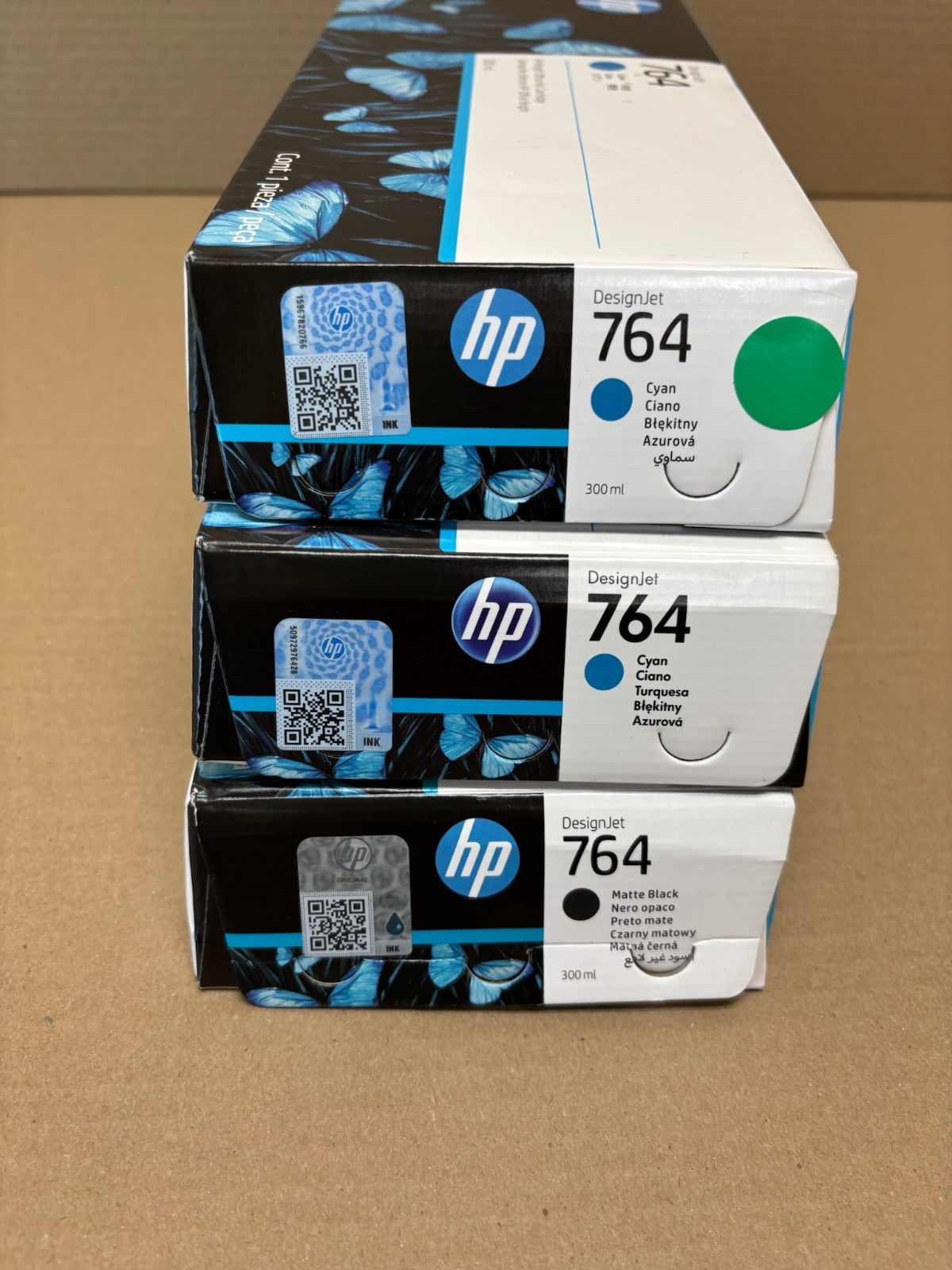 3 New Genuine HP 764 DesignJet T3500 Cyan and Matte Black Ink (2025 - 2028)