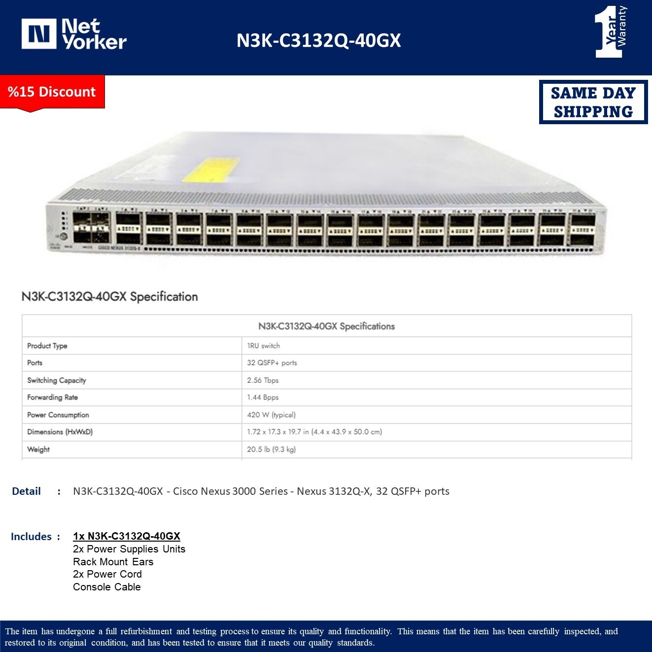 Cisco Nexus N3K-C3132Q-40GX 3132Q-X 32-Port QSFP+ - Same Day Shipping