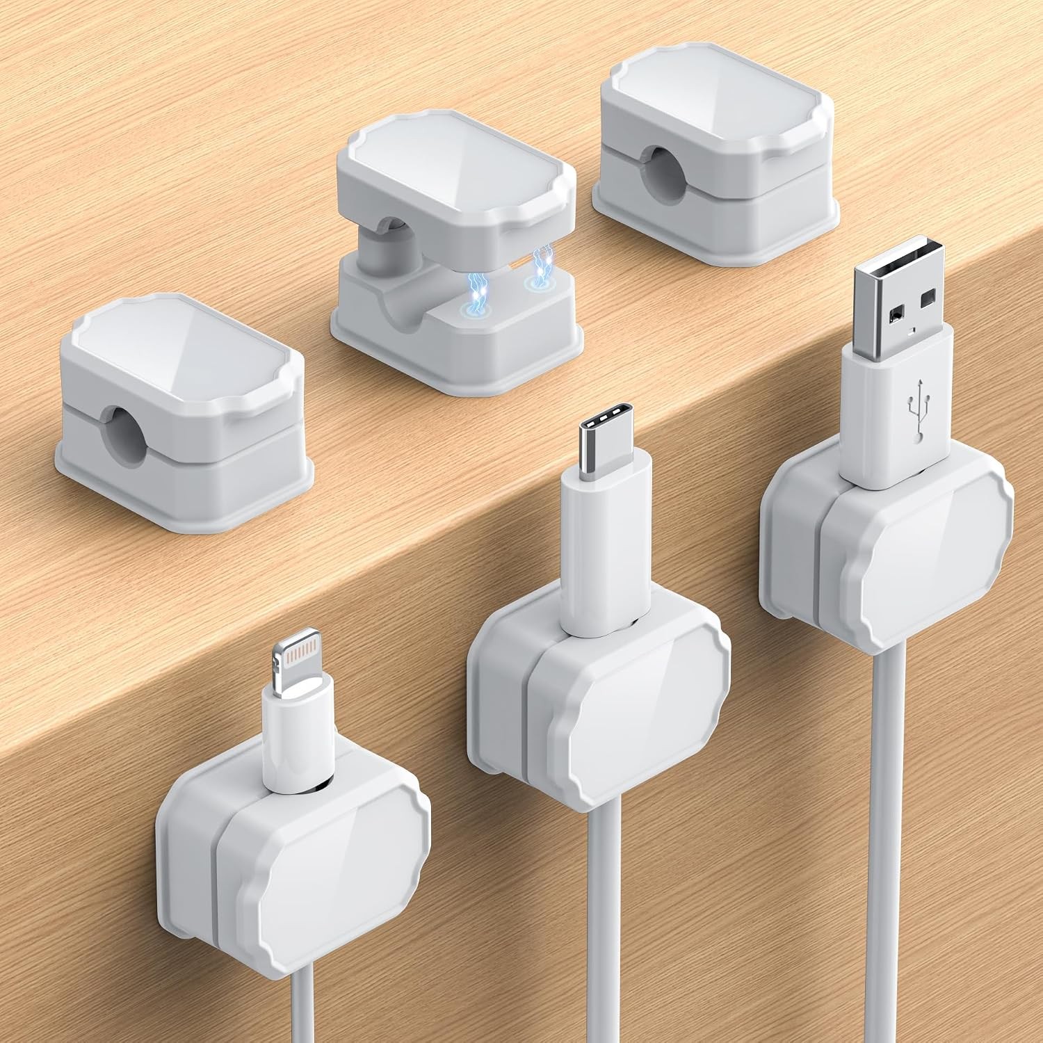 6 Pack Elastic Cable Clips [auto Tighten] Cable Holder, Desk Cable Management,